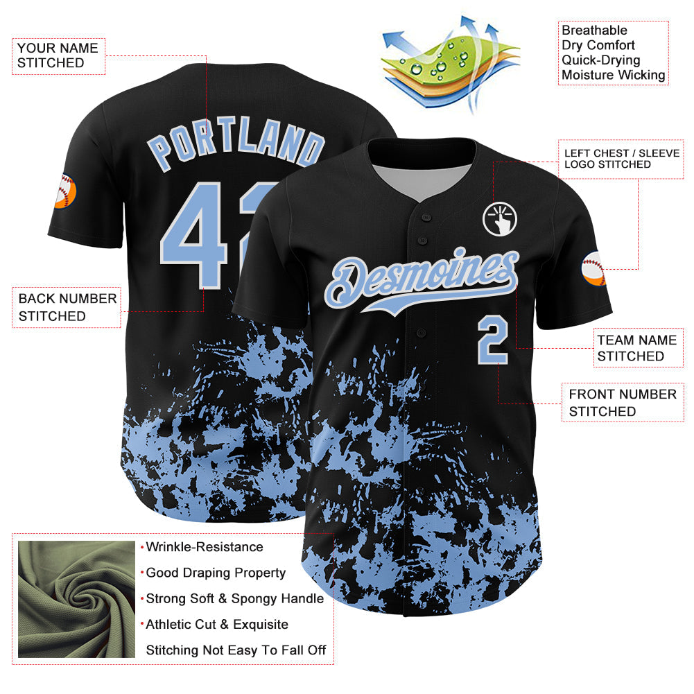 Custom Black Light Blue-White Splatter Authentic Baseball Jersey