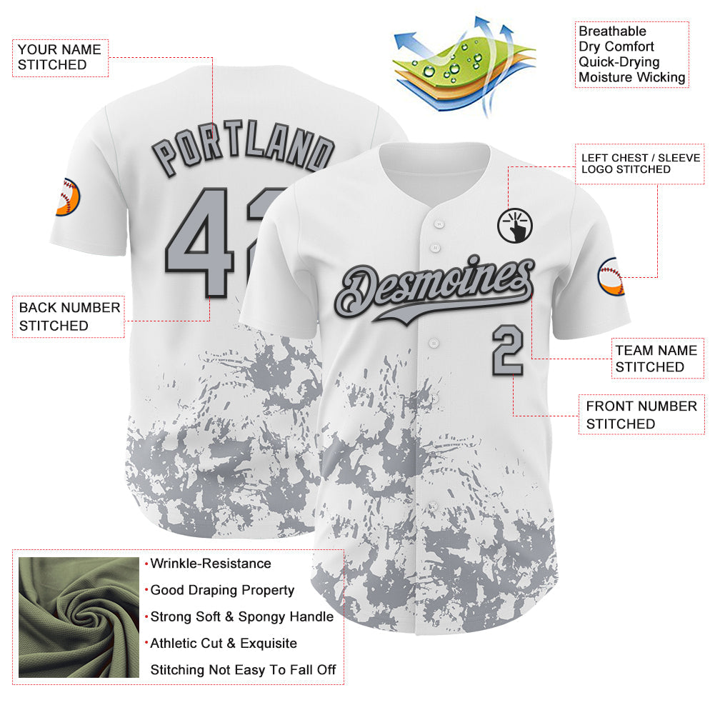Custom White Gray-Black Splatter Authentic Baseball Jersey
