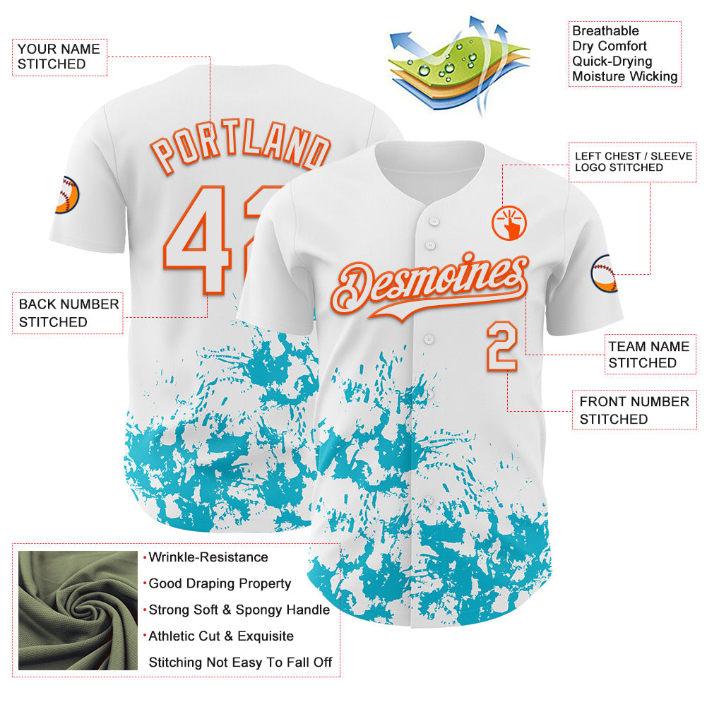 Custom White Orange-Lakes Blue Splatter Authentic Baseball Jersey