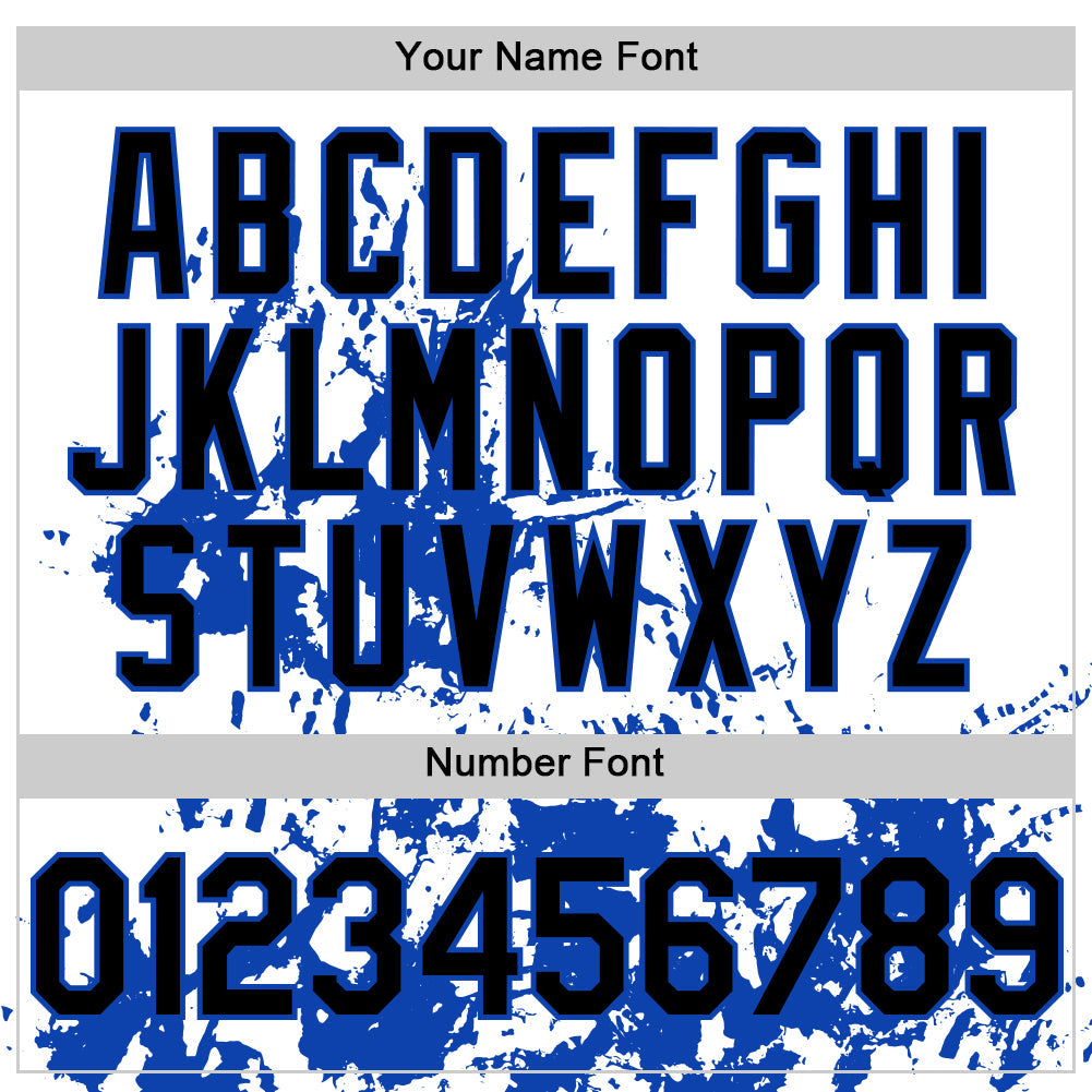 Custom White Black-Thunder Blue Splatter Authentic Baseball Jersey