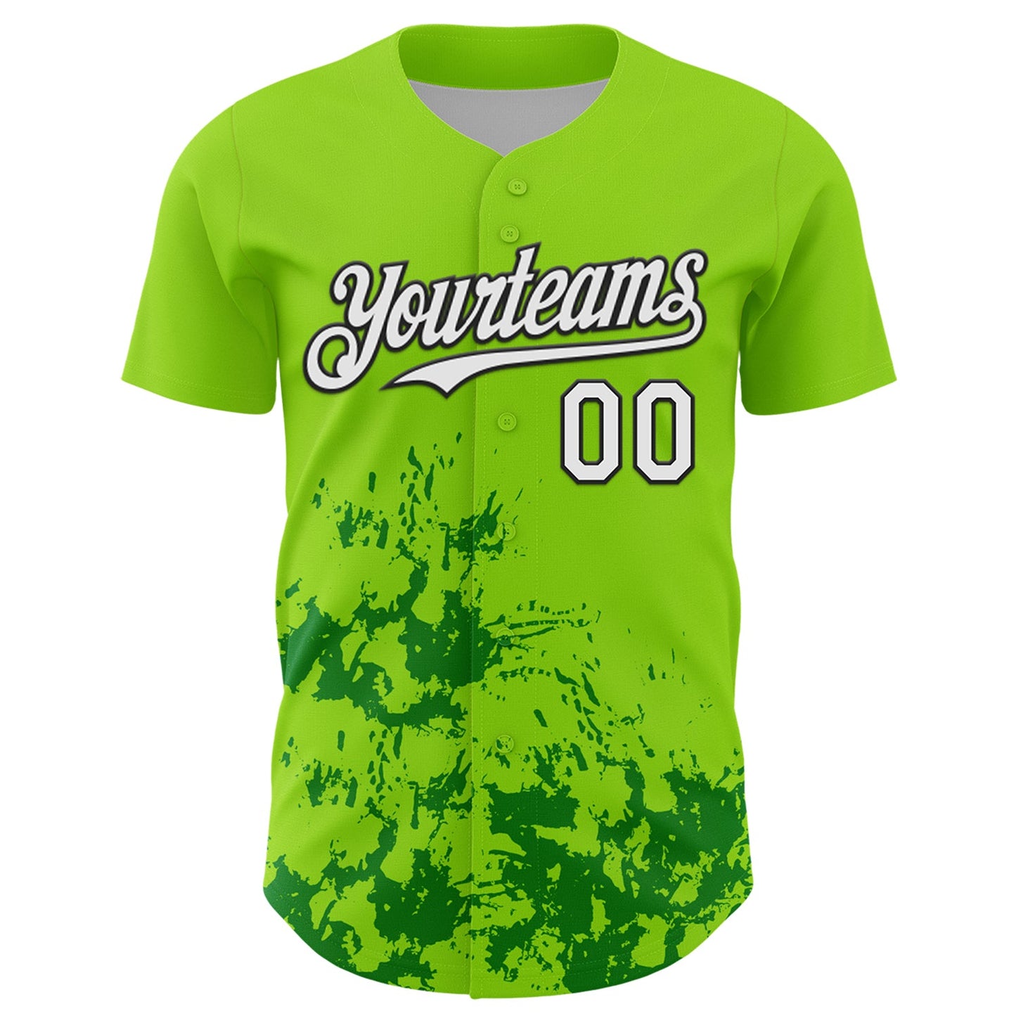 Custom Neon Green White Black-Green Splatter Authentic Baseball Jersey
