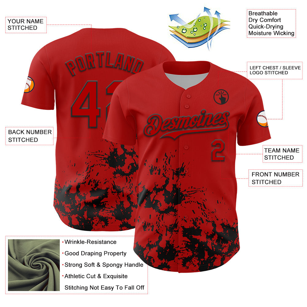 Custom Red Black Splatter Authentic Baseball Jersey