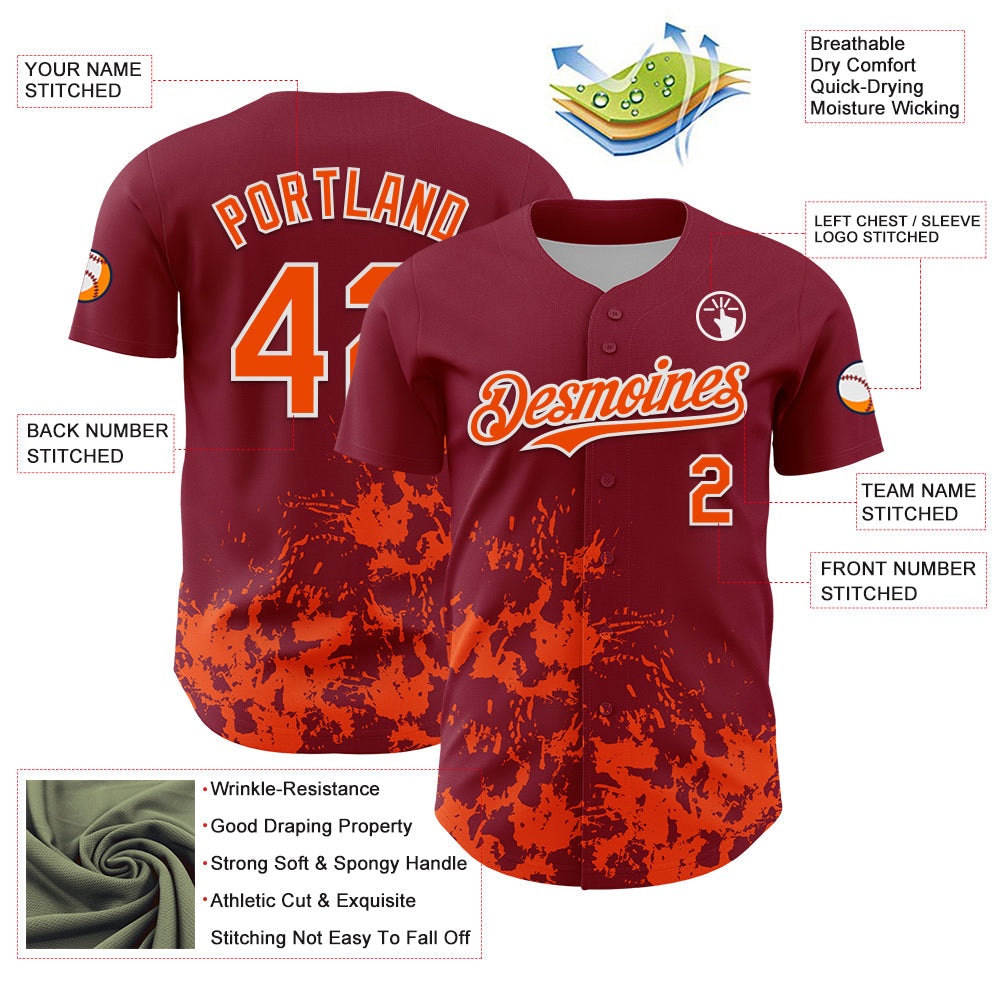 Custom Crimson Orange-White Splatter Authentic Baseball Jersey
