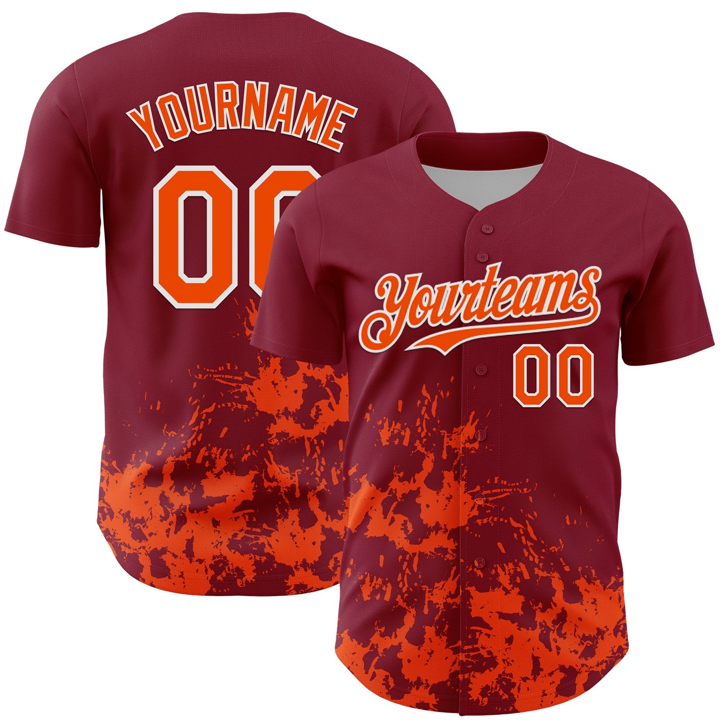 Custom Crimson Orange-White Splatter Authentic Baseball Jersey