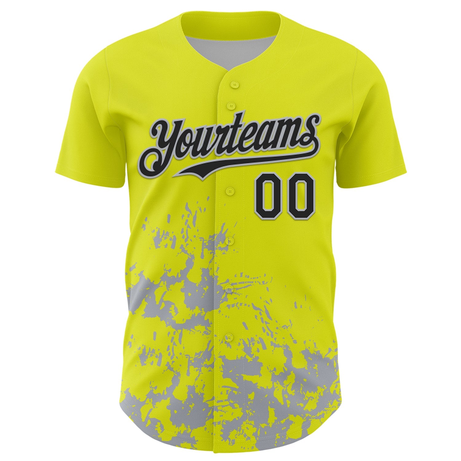 Custom Neon Yellow Black-Gray Splatter Authentic Baseball Jersey