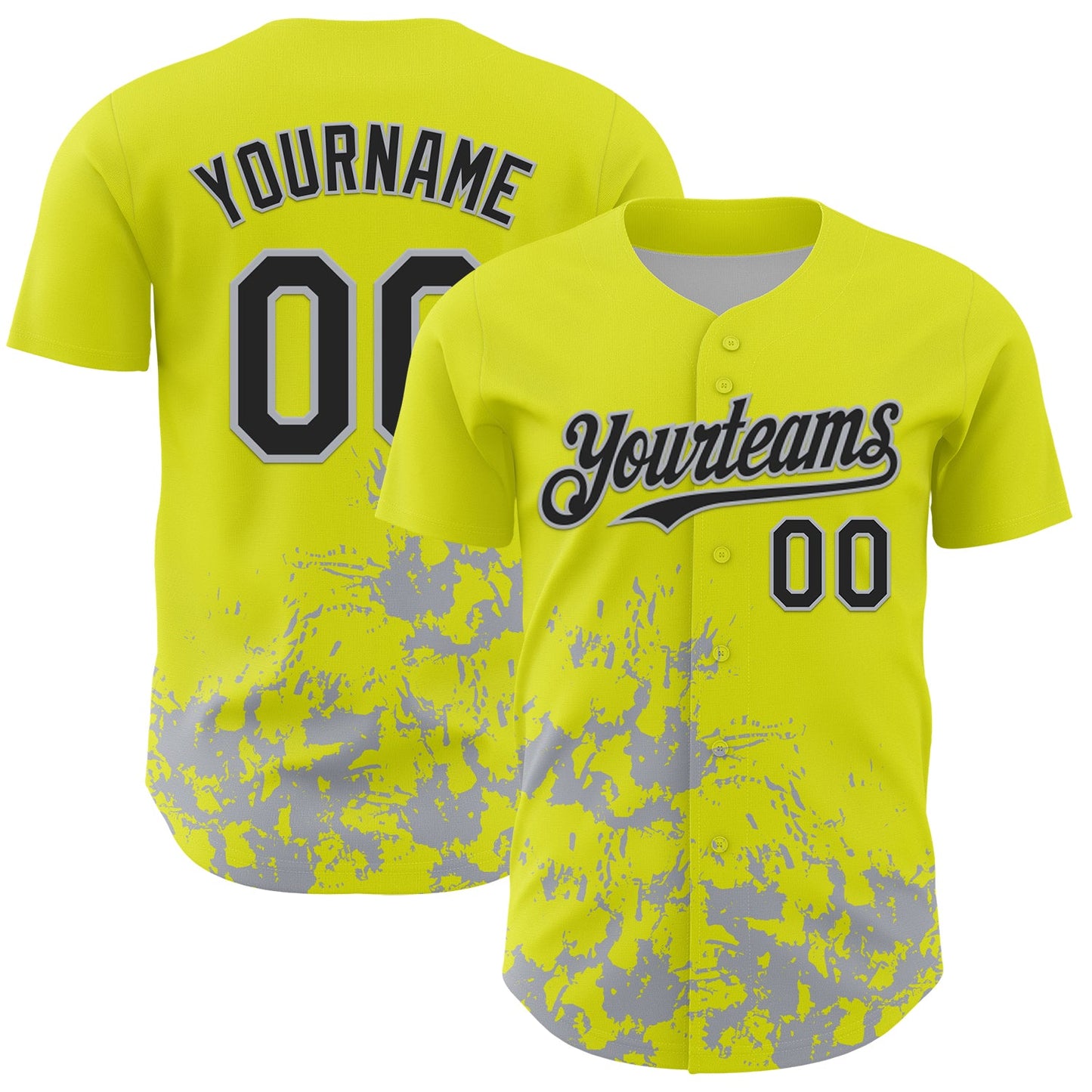 Custom Neon Yellow Black-Gray Splatter Authentic Baseball Jersey