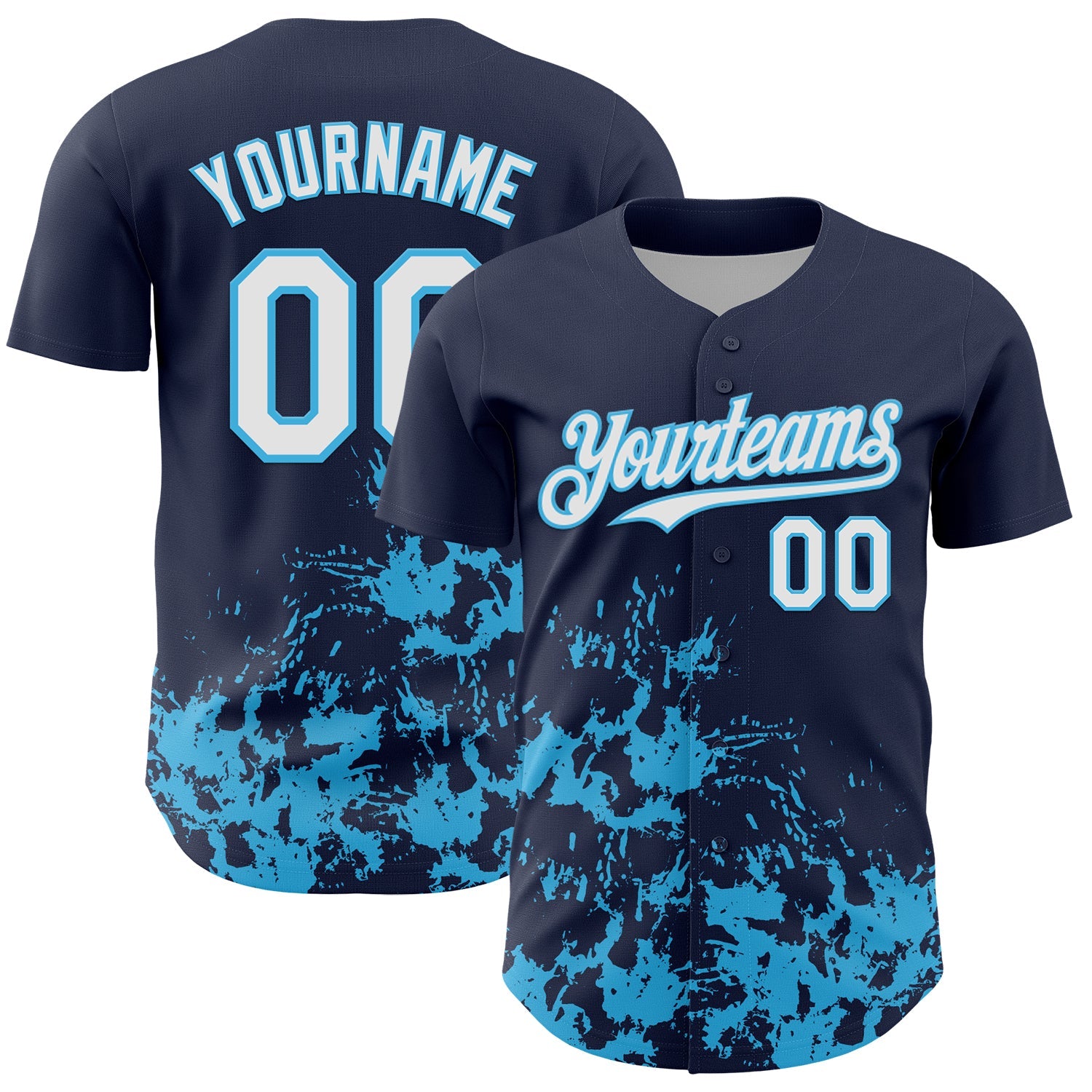 Custom Navy White-Sky Blue Splatter Authentic Baseball Jersey