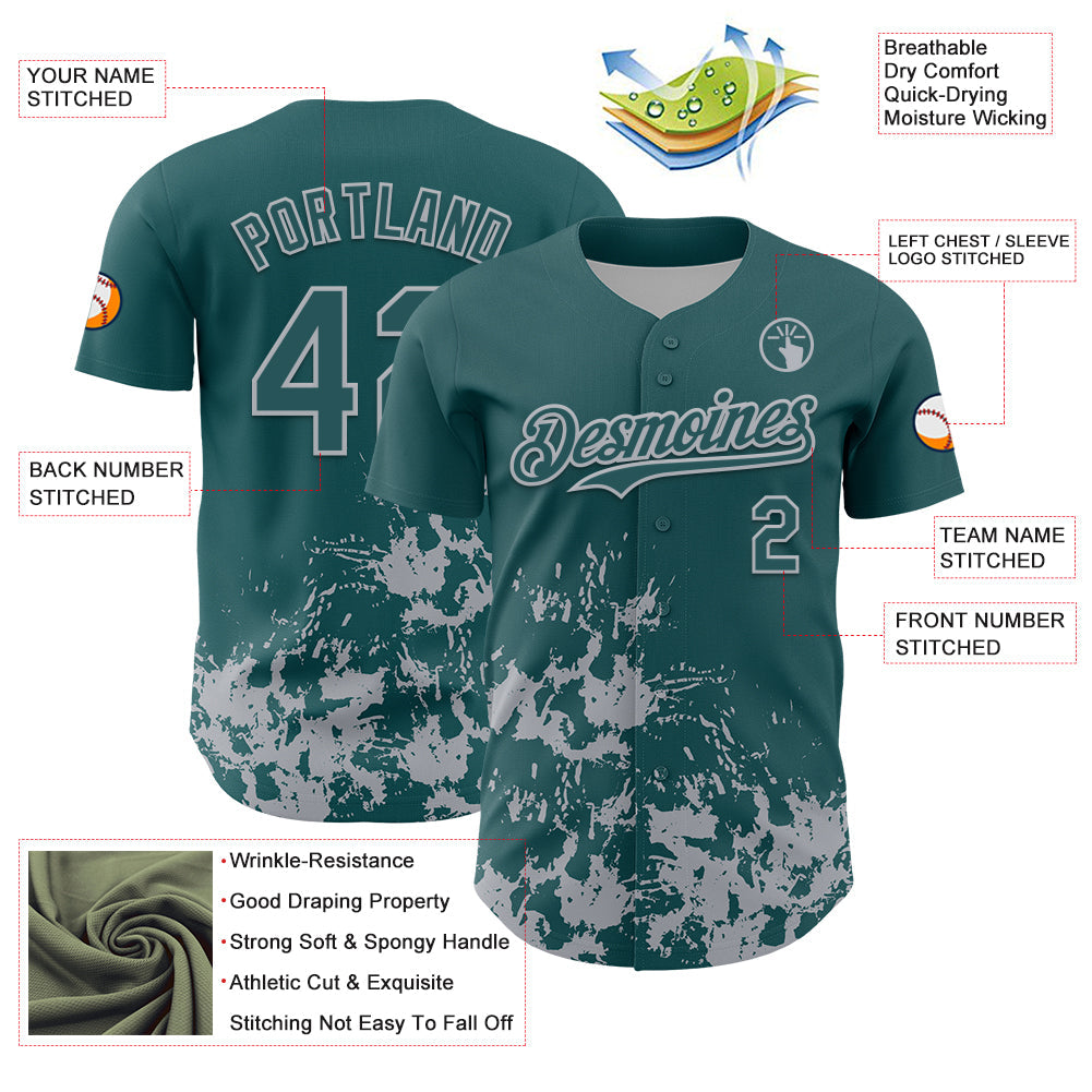 Custom Midnight Green Gray Splatter Authentic Baseball Jersey