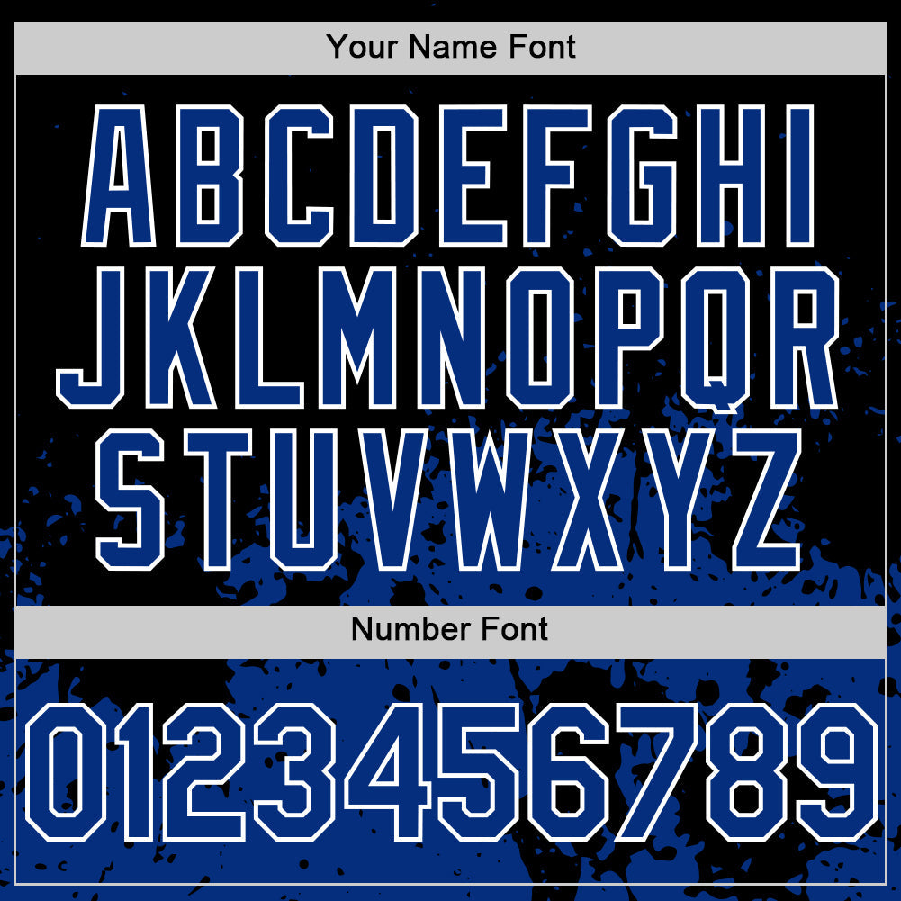 Custom Black Royal-White Abstract Splatter Grunge Authentic Baseball Jersey