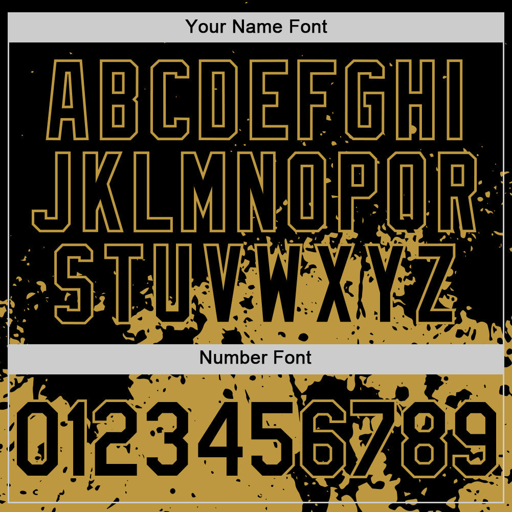 Custom Black Old Gold Abstract Splatter Grunge Authentic Baseball Jersey