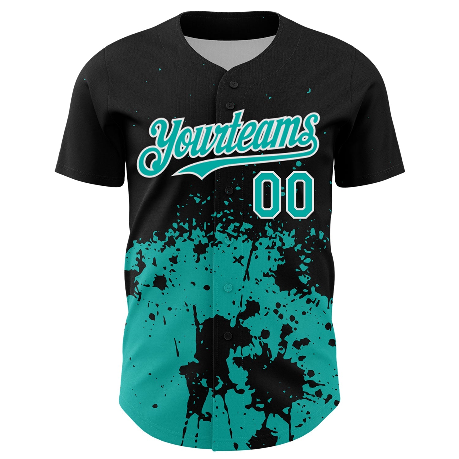 Custom Black Aqua-White Abstract Splatter Grunge Authentic Baseball Jersey
