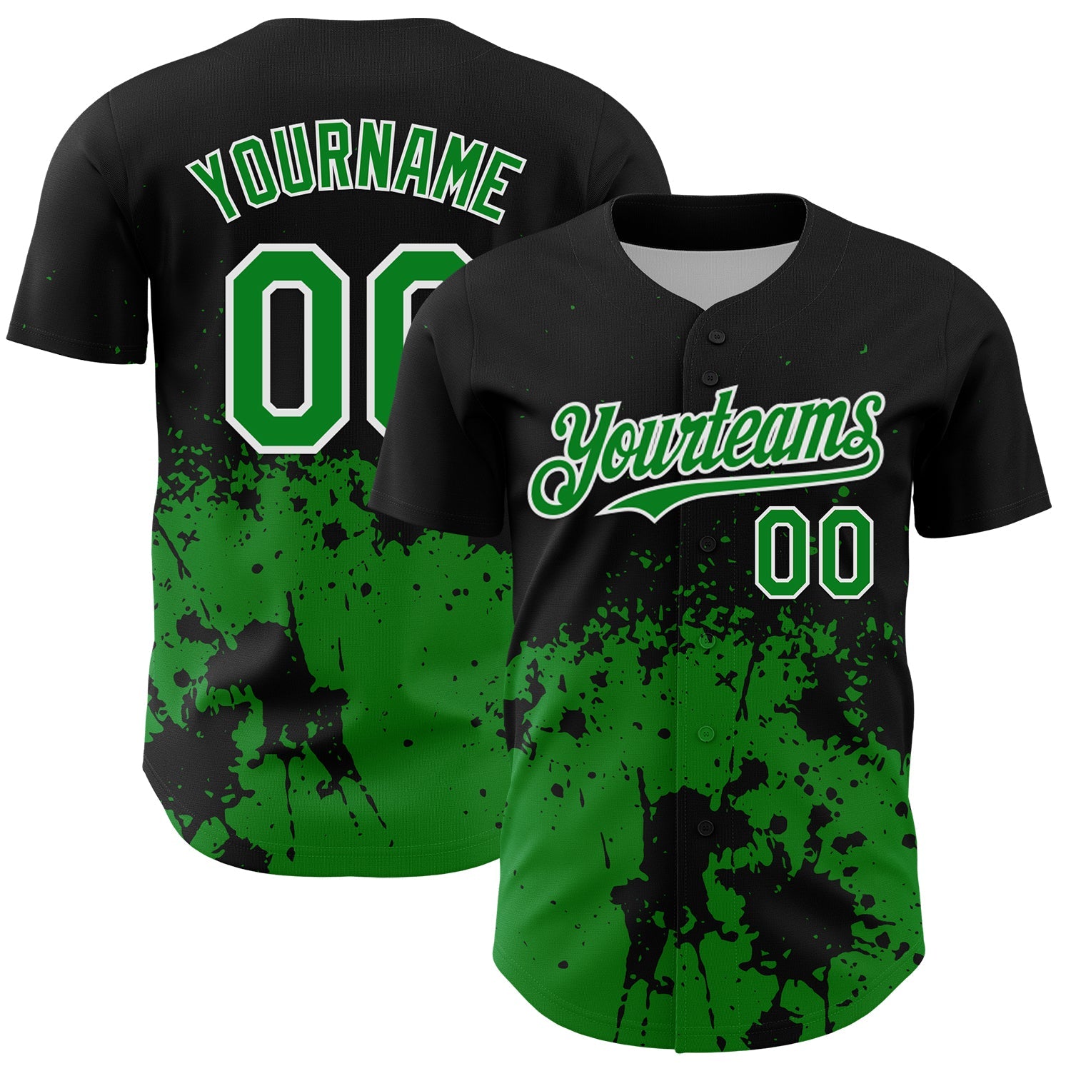 Custom Black Grass Green-White Abstract Splatter Grunge Authentic Baseball Jersey
