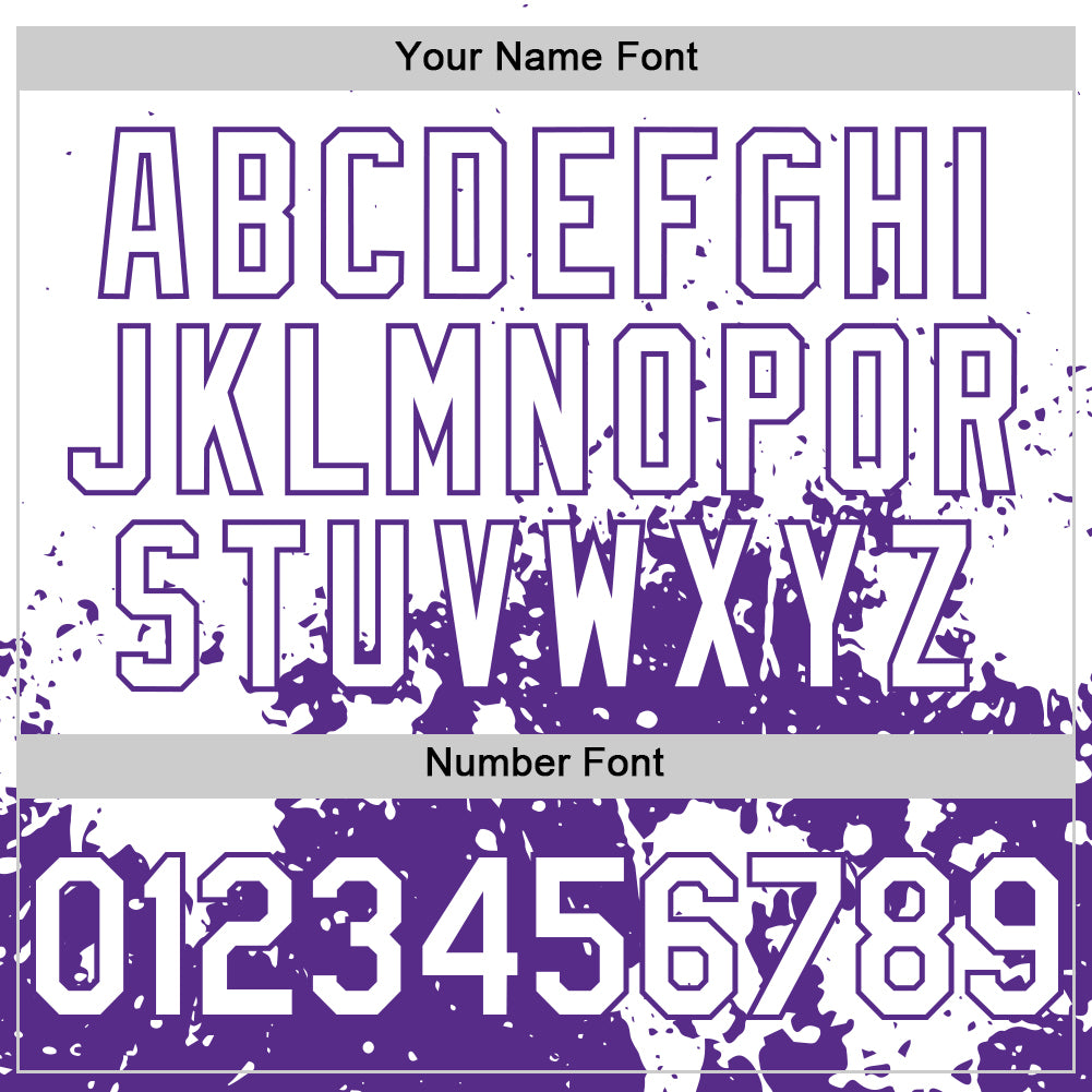 Custom White Purple Abstract Splatter Grunge Authentic Baseball Jersey