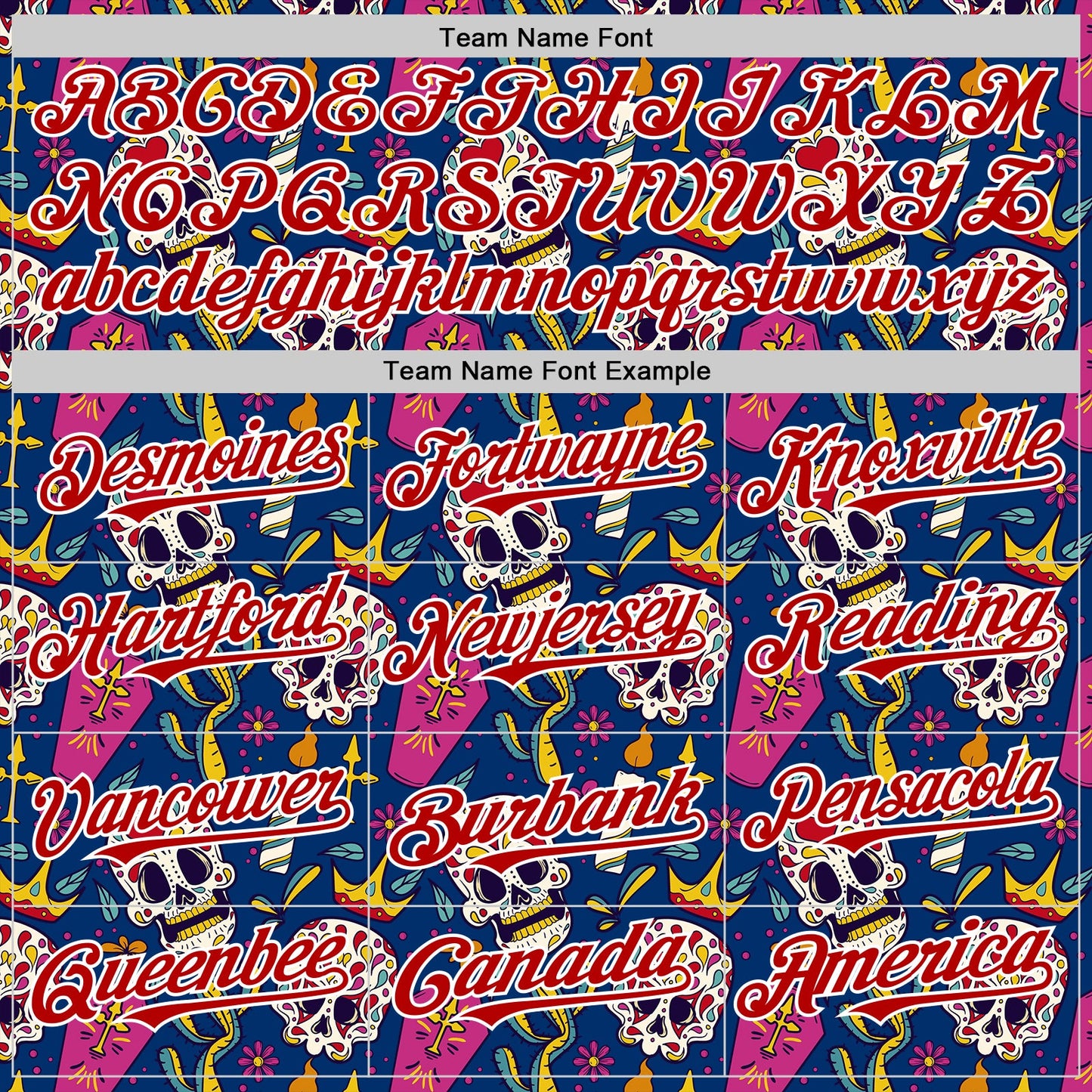 Custom US Navy Blue Red-White Sugar Skull Day of the Dead Mexican Folk Art Authentic Baseball Jersey