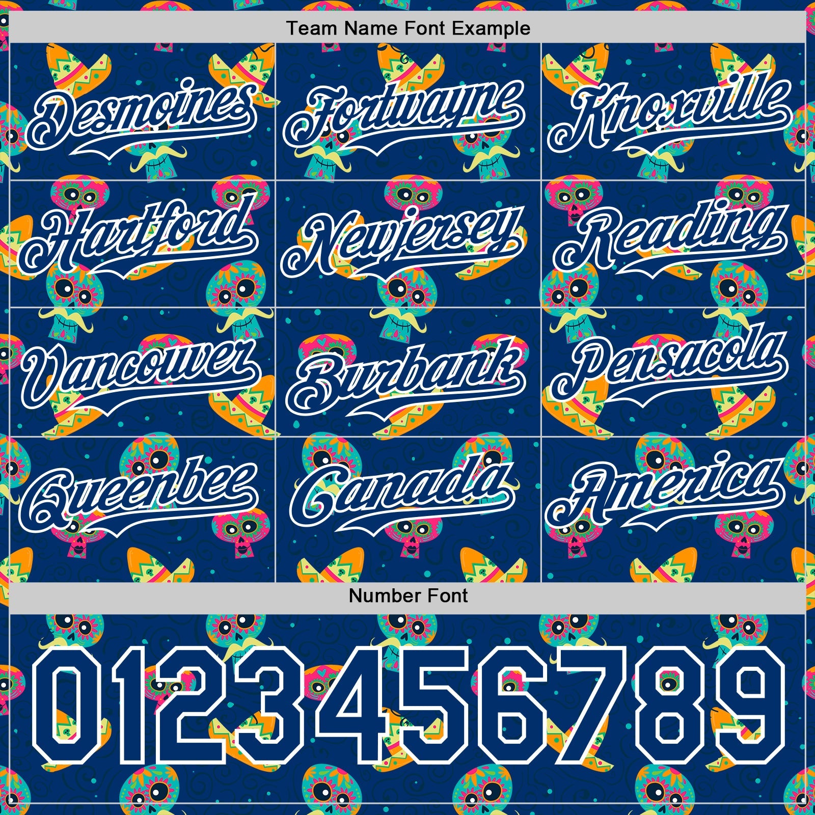Custom Royal White Sugar Skull Day of the Dead Mexican Folk Art Authentic Baseball Jersey