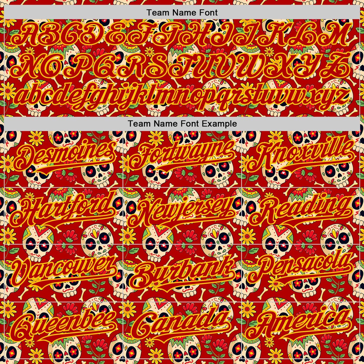 Custom Red Yellow Sugar Skull Day of the Dead Mexican Folk Art Authentic Baseball Jersey