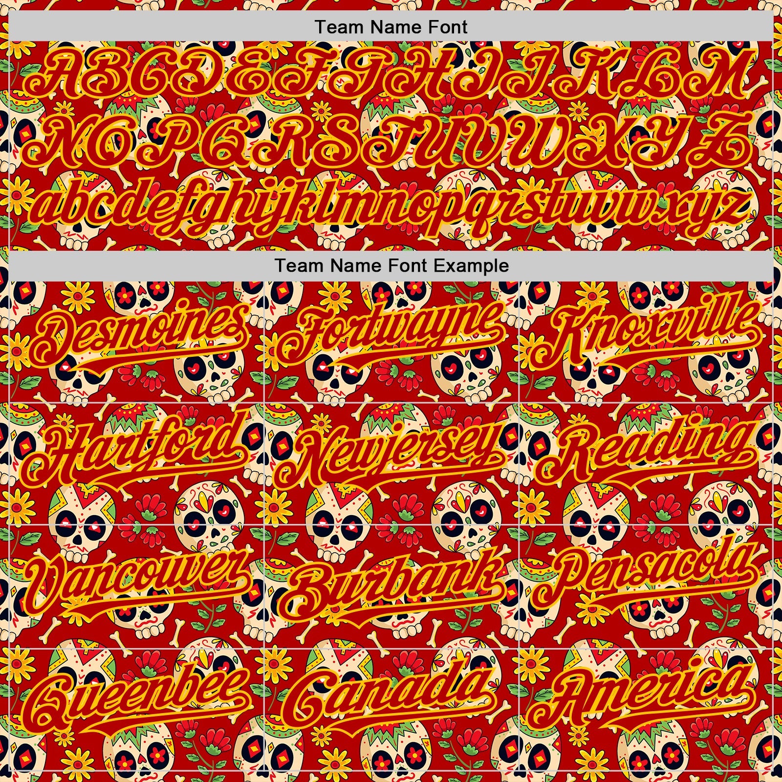Custom Red Yellow Sugar Skull Day of the Dead Mexican Folk Art Authentic Baseball Jersey