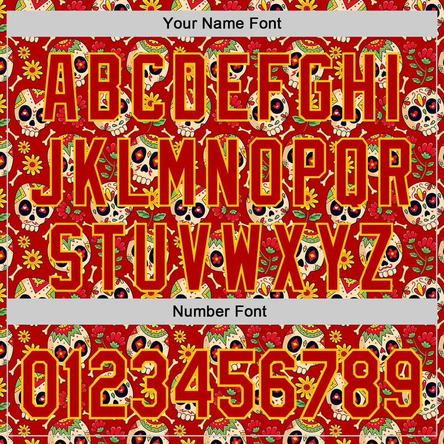 Custom Red Yellow Sugar Skull Day of the Dead Mexican Folk Art Authentic Baseball Jersey