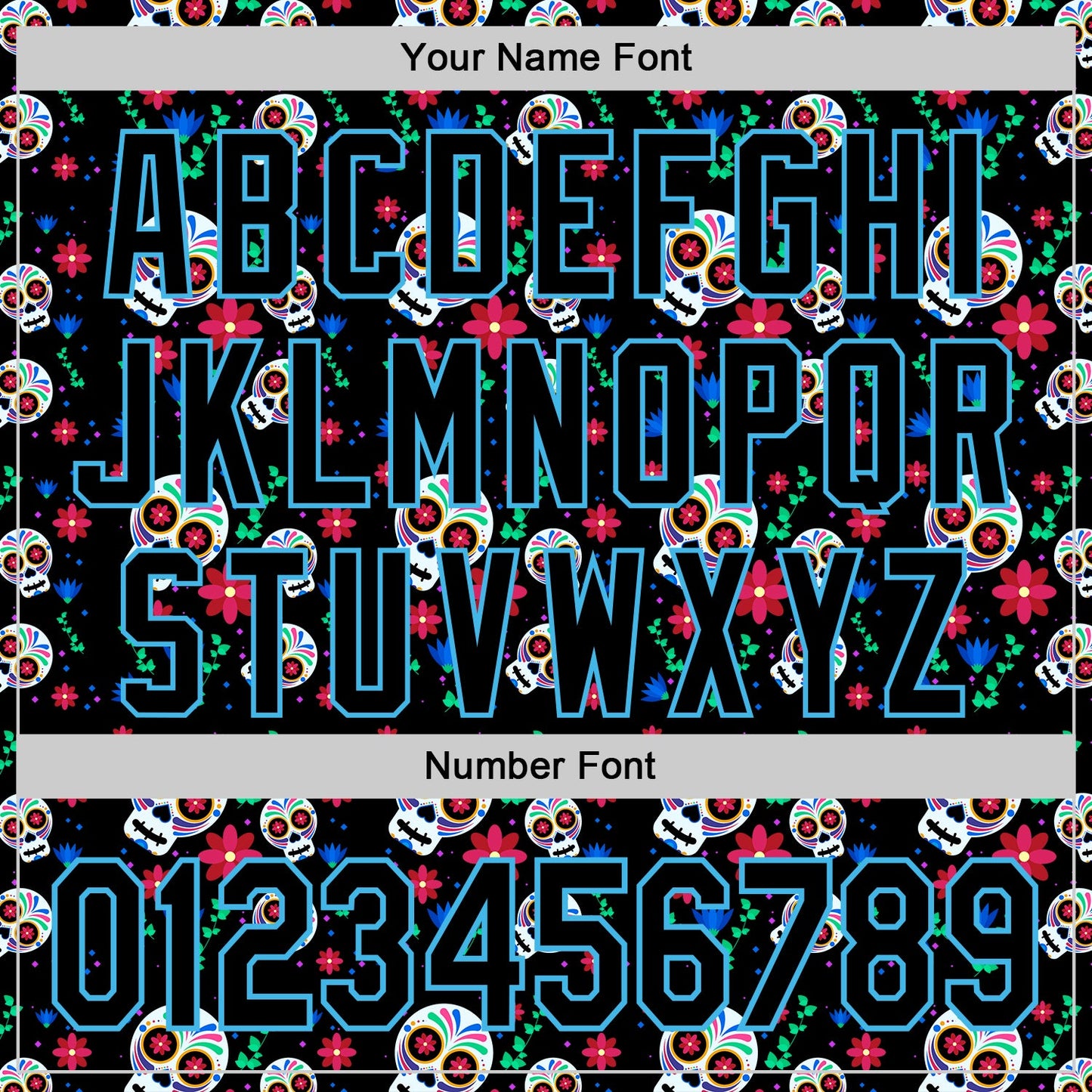 Custom Black Sky Blue Sugar Skull Day of the Dead Mexican Folk Art Authentic Baseball Jersey