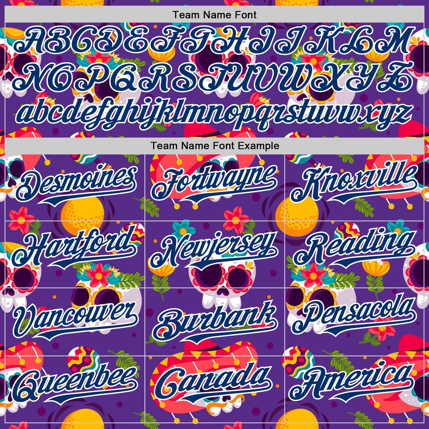 Custom Purple US Navy Blue-White Sugar Skull Day of the Dead Mexican Folk Art Authentic Baseball Jersey