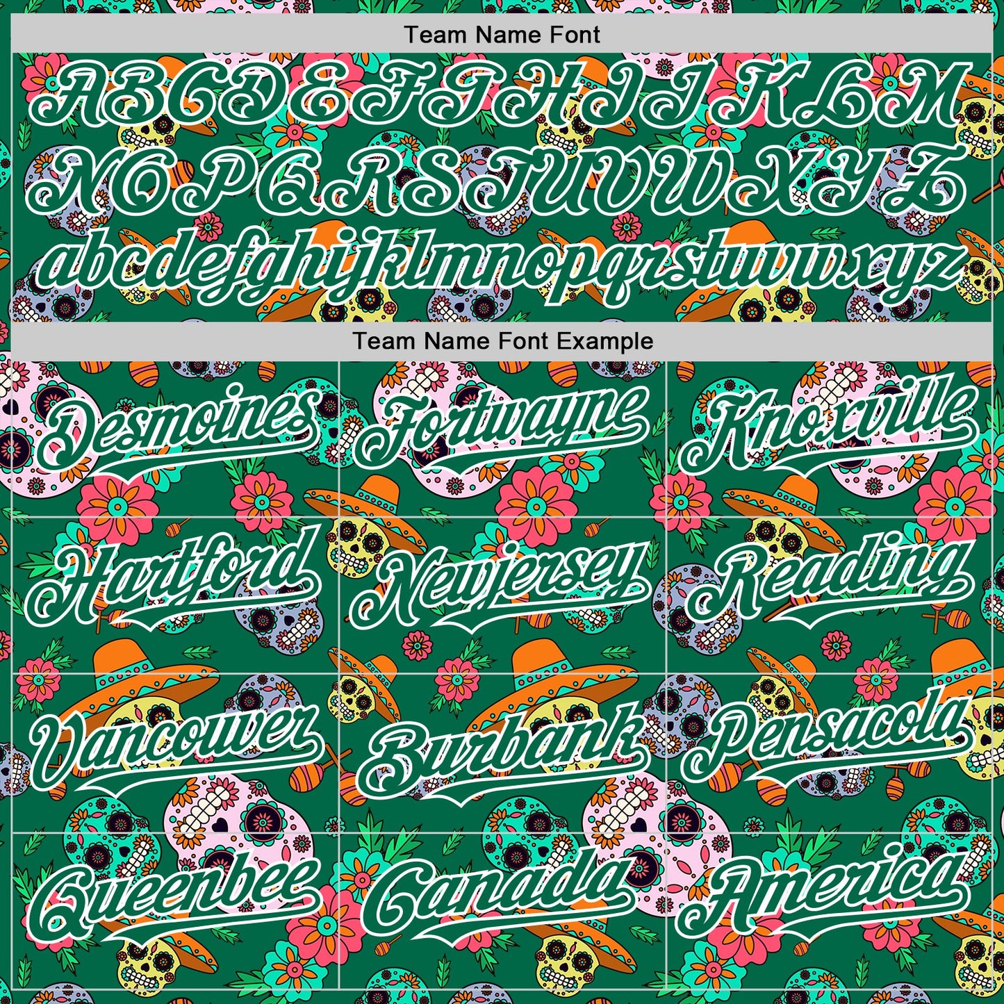 Custom Kelly Green White Sugar Skull Day of the Dead Mexican Folk Art Authentic Baseball Jersey