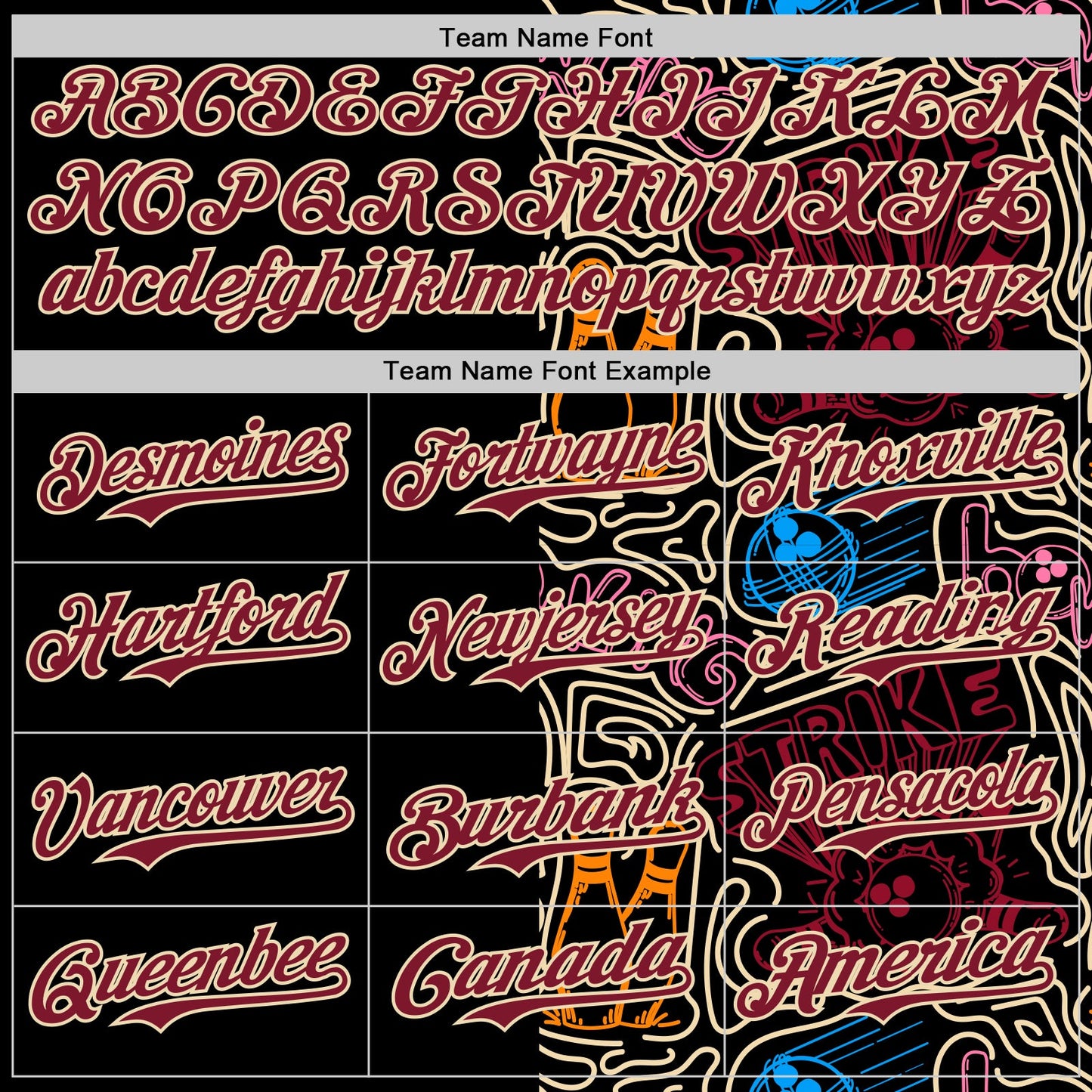 Custom Black Crimson-Cream Bowling Doodle Split Authentic Baseball Jersey