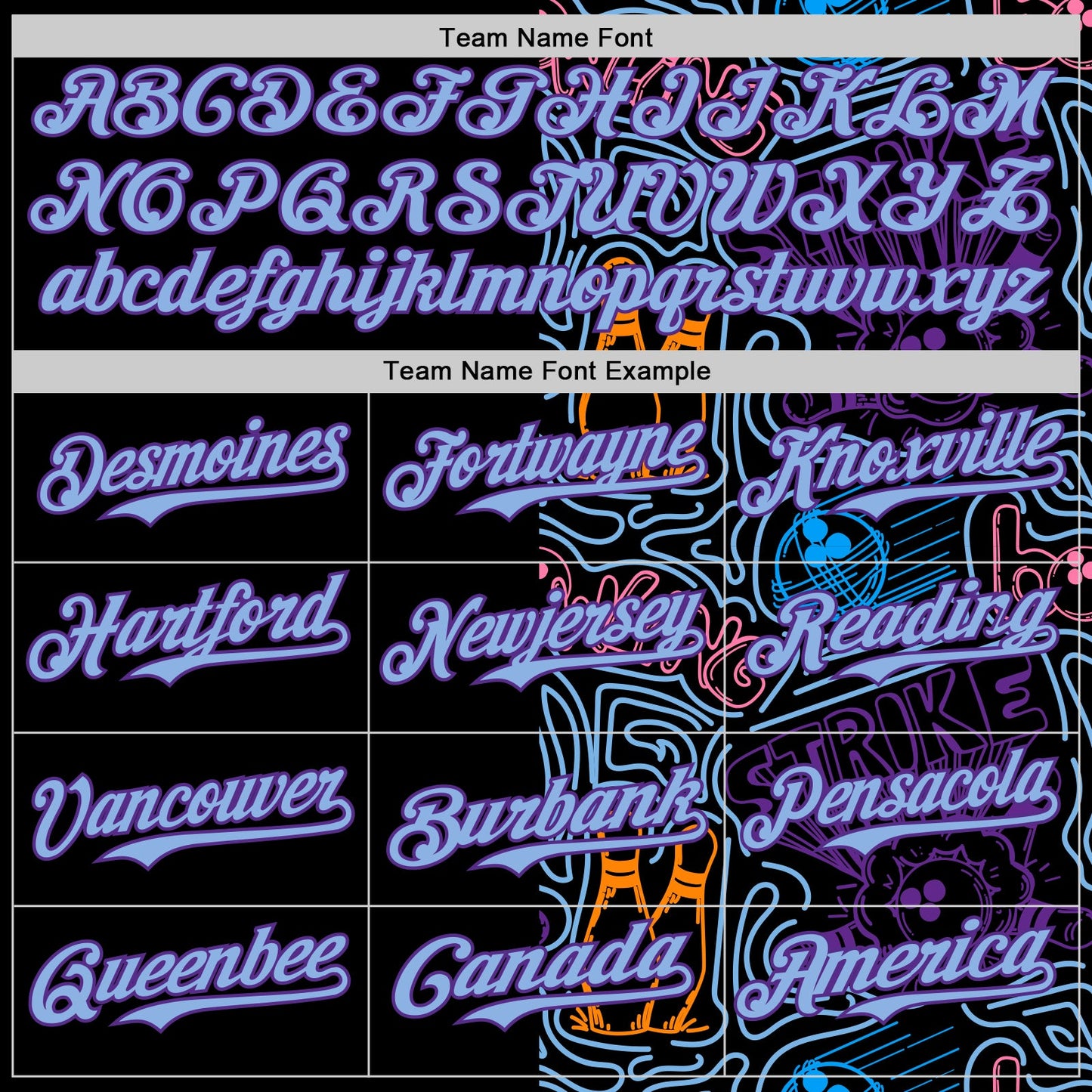 Custom Black Light Blue-Purple Bowling Doodle Split Authentic Baseball Jersey