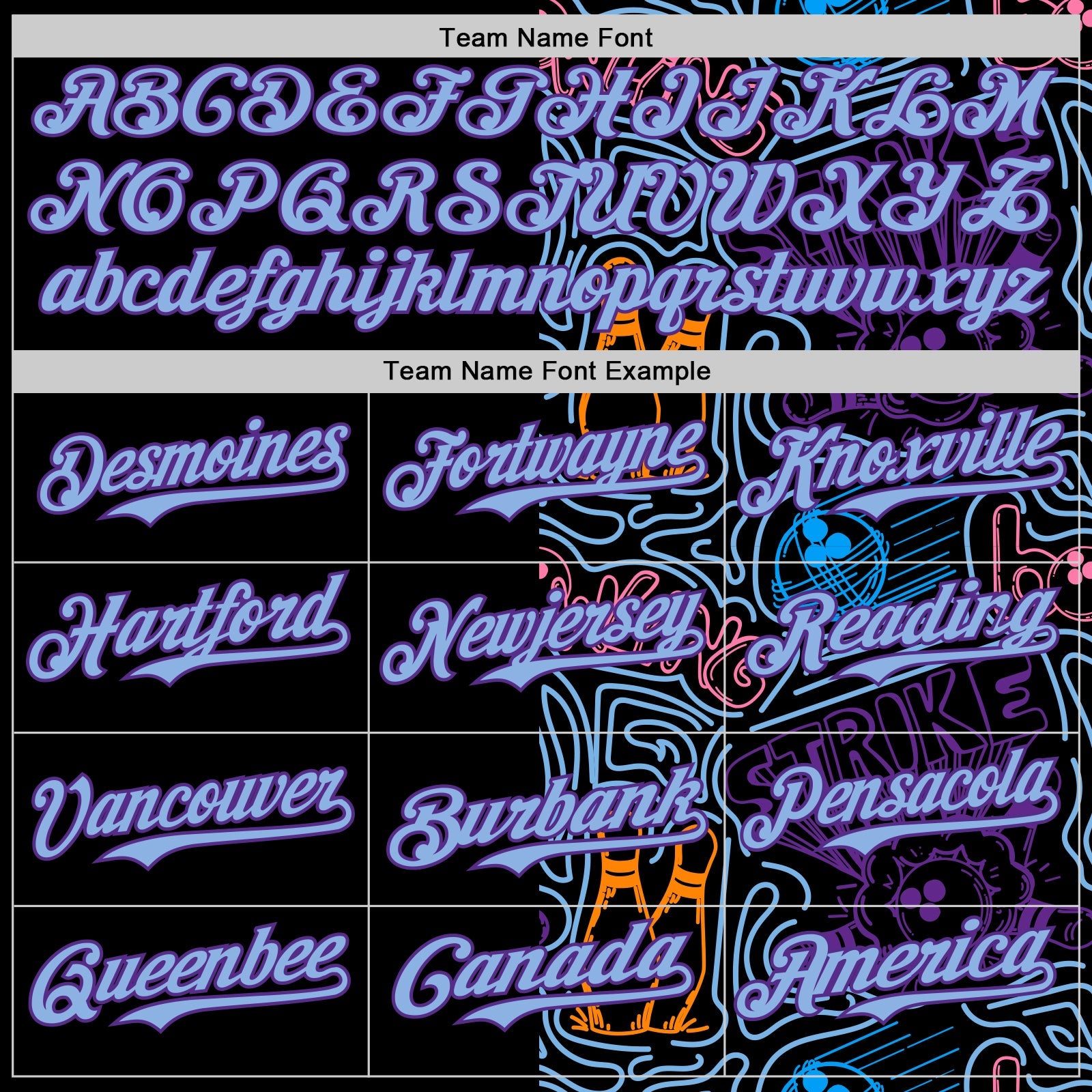 Custom Black Light Blue-Purple Bowling Doodle Split Authentic Baseball Jersey