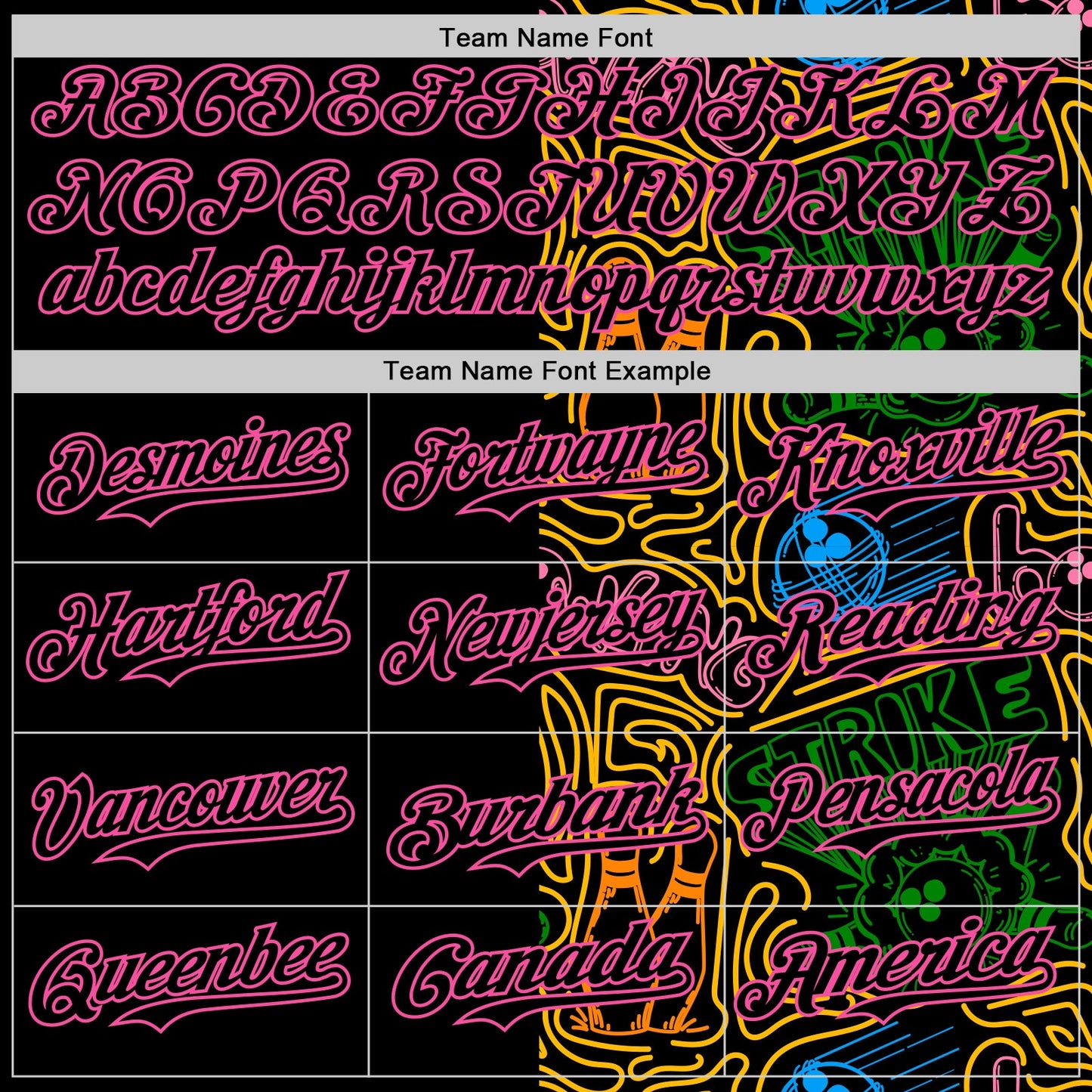 Custom Black Pink Grass Green-Gold Bowling Doodle Split Authentic Baseball Jersey