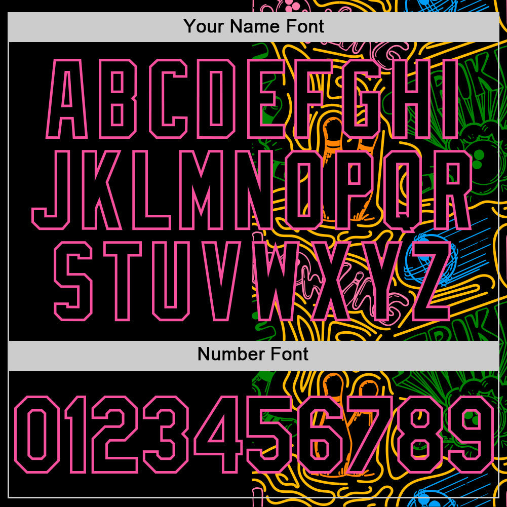 Custom Black Pink Grass Green-Gold Bowling Doodle Split Authentic Baseball Jersey