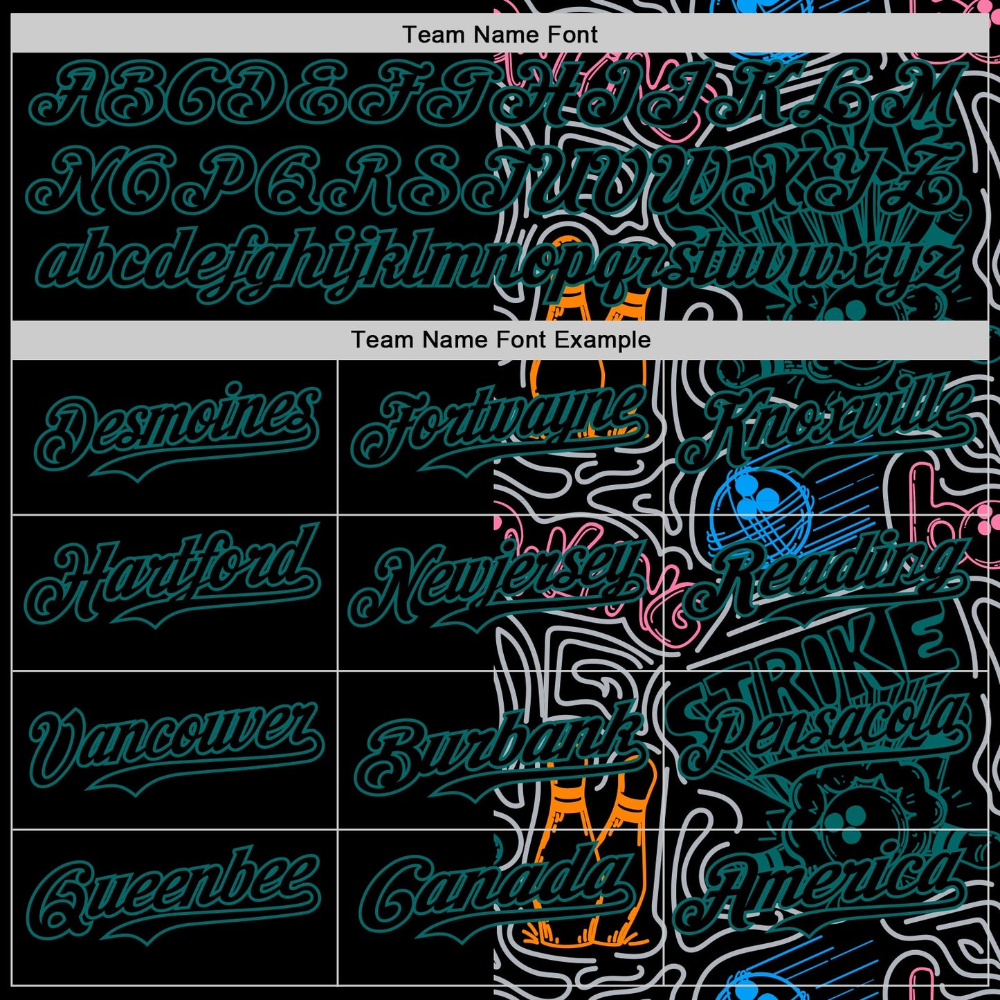 Custom Black Teal-Gray Bowling Doodle Split Authentic Baseball Jersey