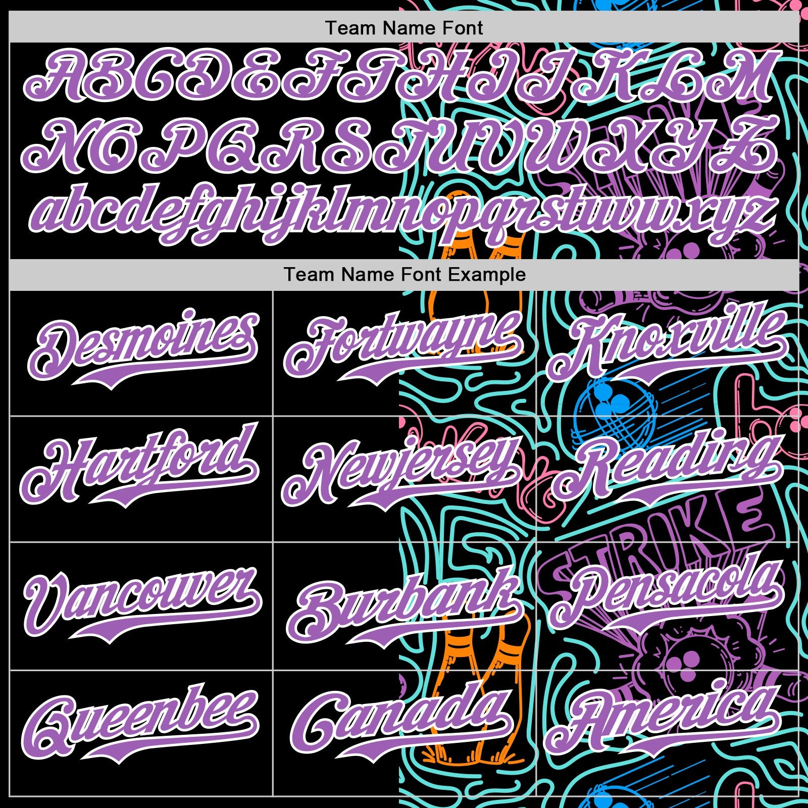 Custom Black Medium Purple White-Ice Blue Bowling Doodle Split Authentic Baseball Jersey