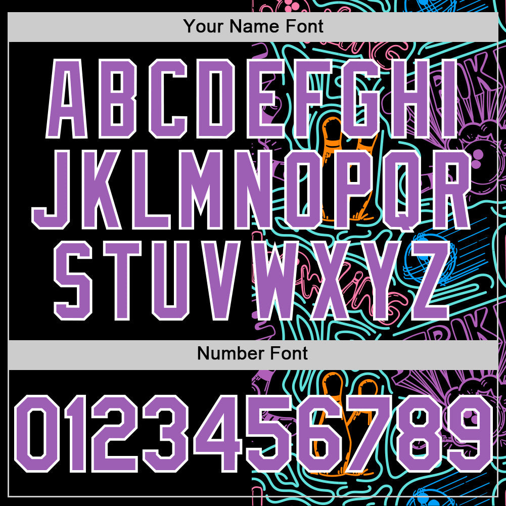 Custom Black Medium Purple White-Ice Blue Bowling Doodle Split Authentic Baseball Jersey
