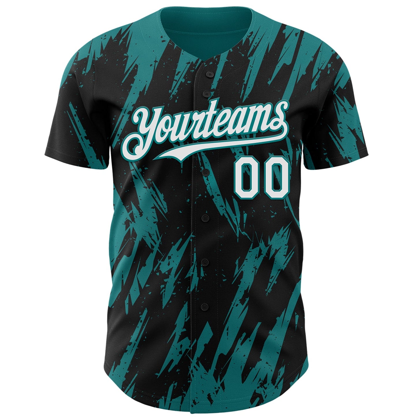 Custom Black White-Teal Splatter Torn Sharp Brush Stroke Authentic Baseball Jersey