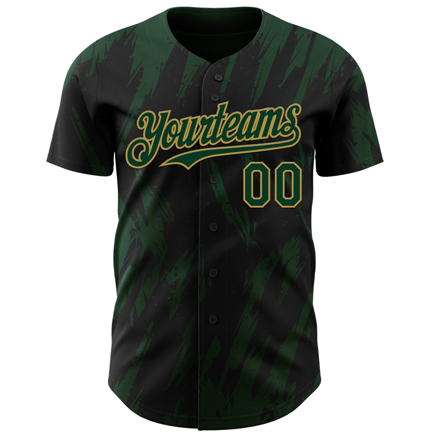 Custom Black Green-Old Gold Splatter Torn Sharp Brush Stroke Authentic Baseball Jersey