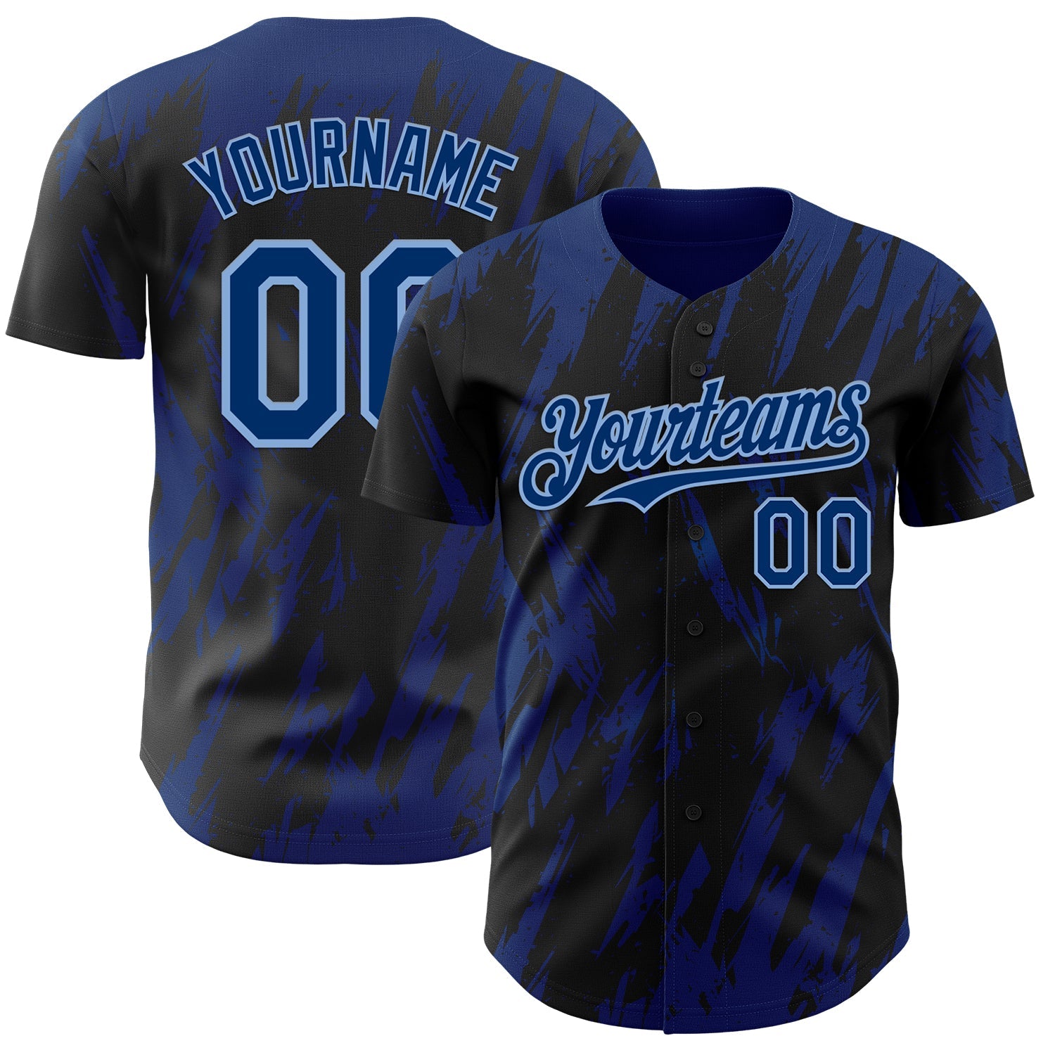 Custom Black US Navy Blue-Light Blue Splatter Torn Sharp Brush Stroke Authentic Baseball Jersey