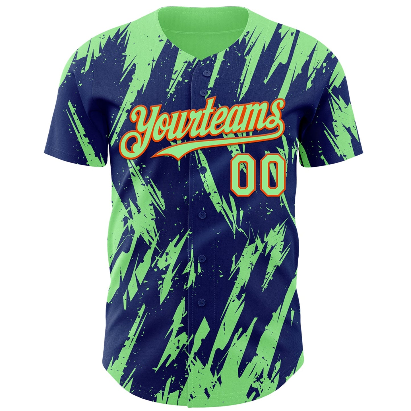 Custom Royal Pea Green-Orange Splatter Torn Sharp Brush Stroke Authentic Baseball Jersey