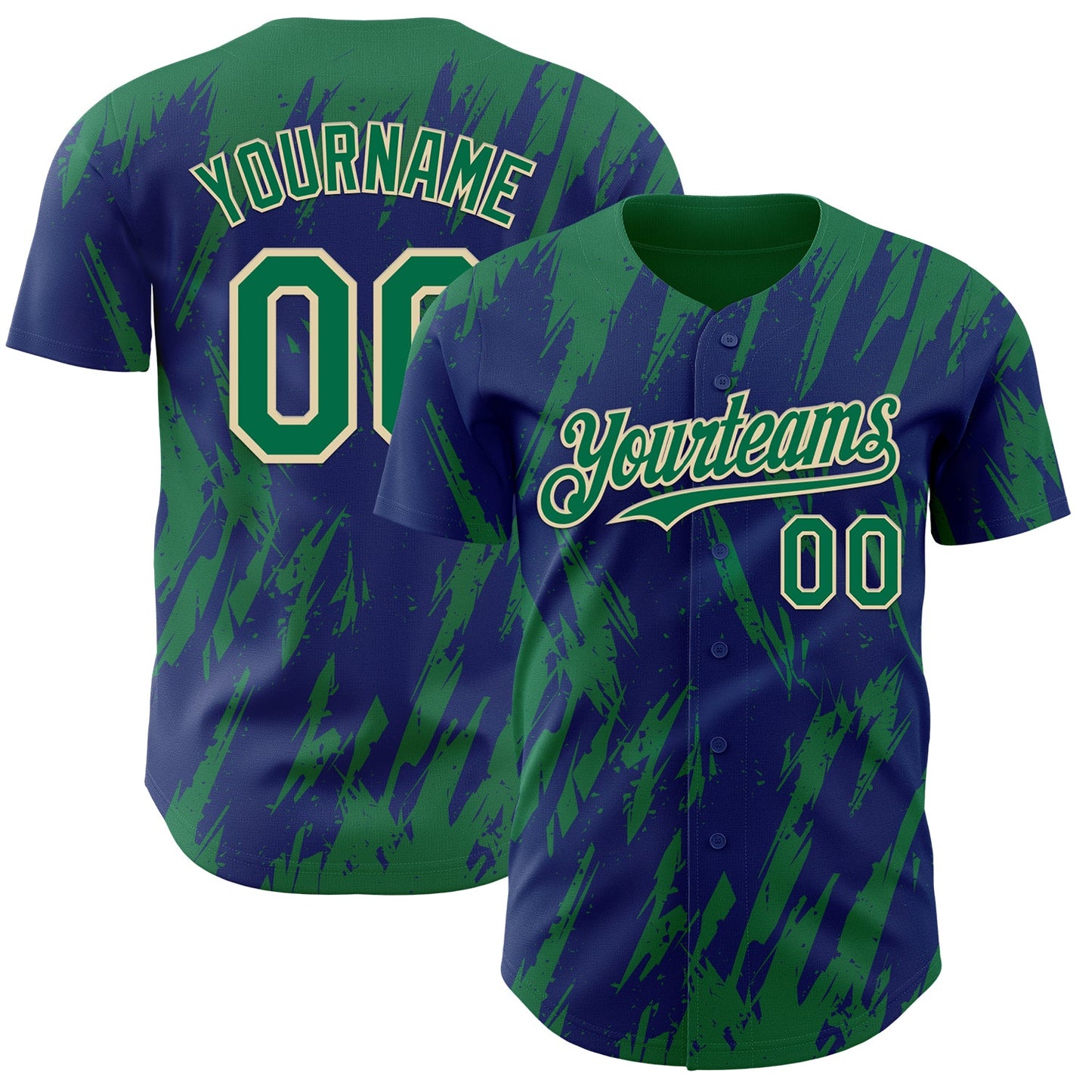 Custom Royal Kelly Green-Cream Splatter Torn Sharp Brush Stroke Authentic Baseball Jersey