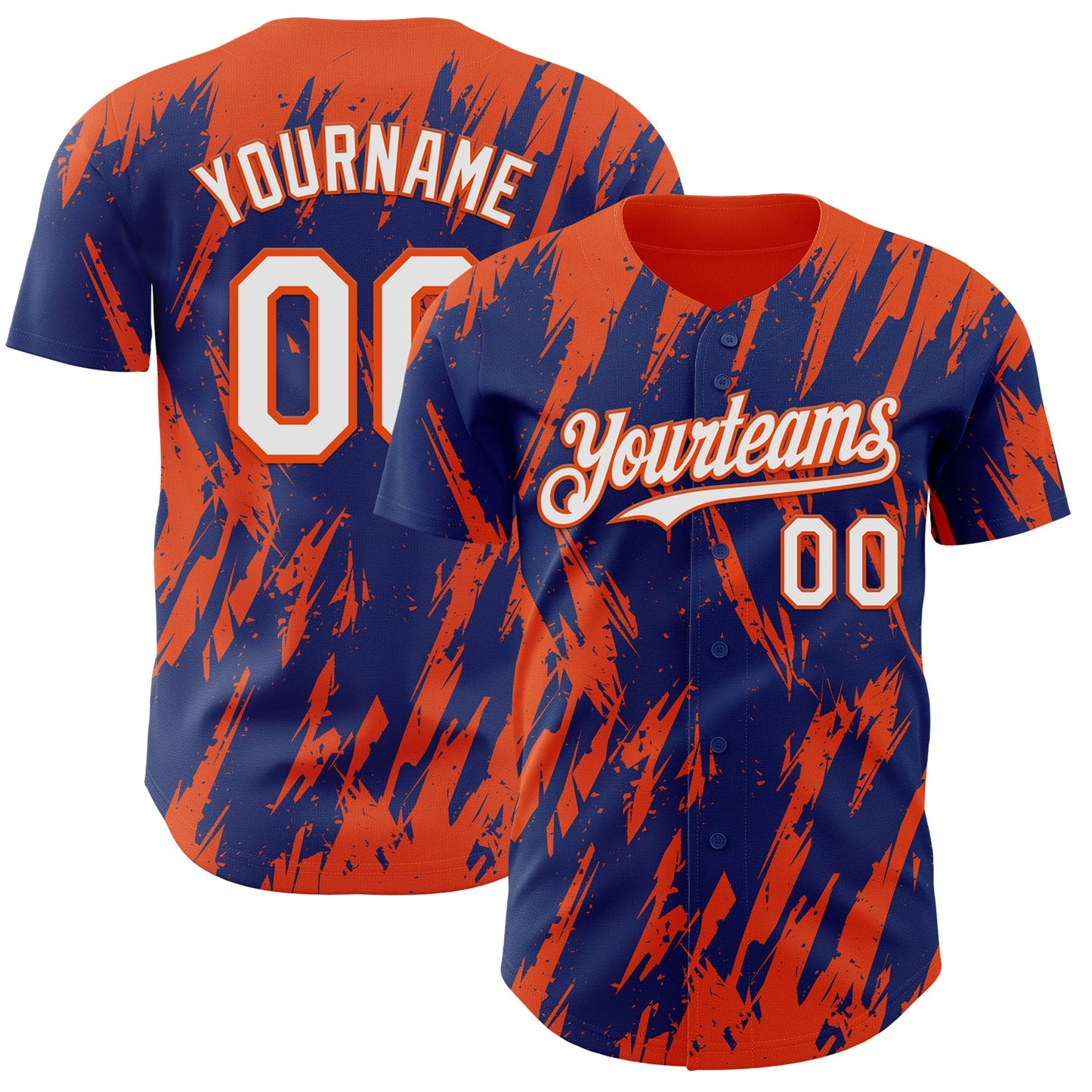Custom Royal White-Orange Splatter Torn Sharp Brush Stroke Authentic Baseball Jersey