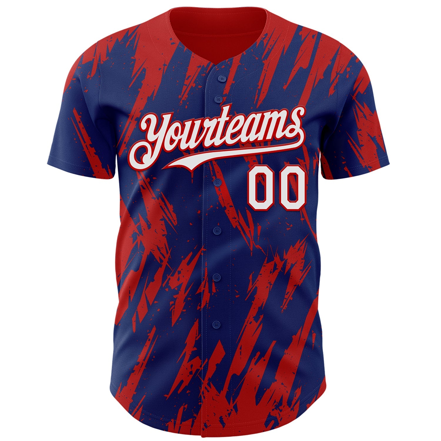 Custom Royal White-Red Splatter Torn Sharp Brush Stroke Authentic Baseball Jersey