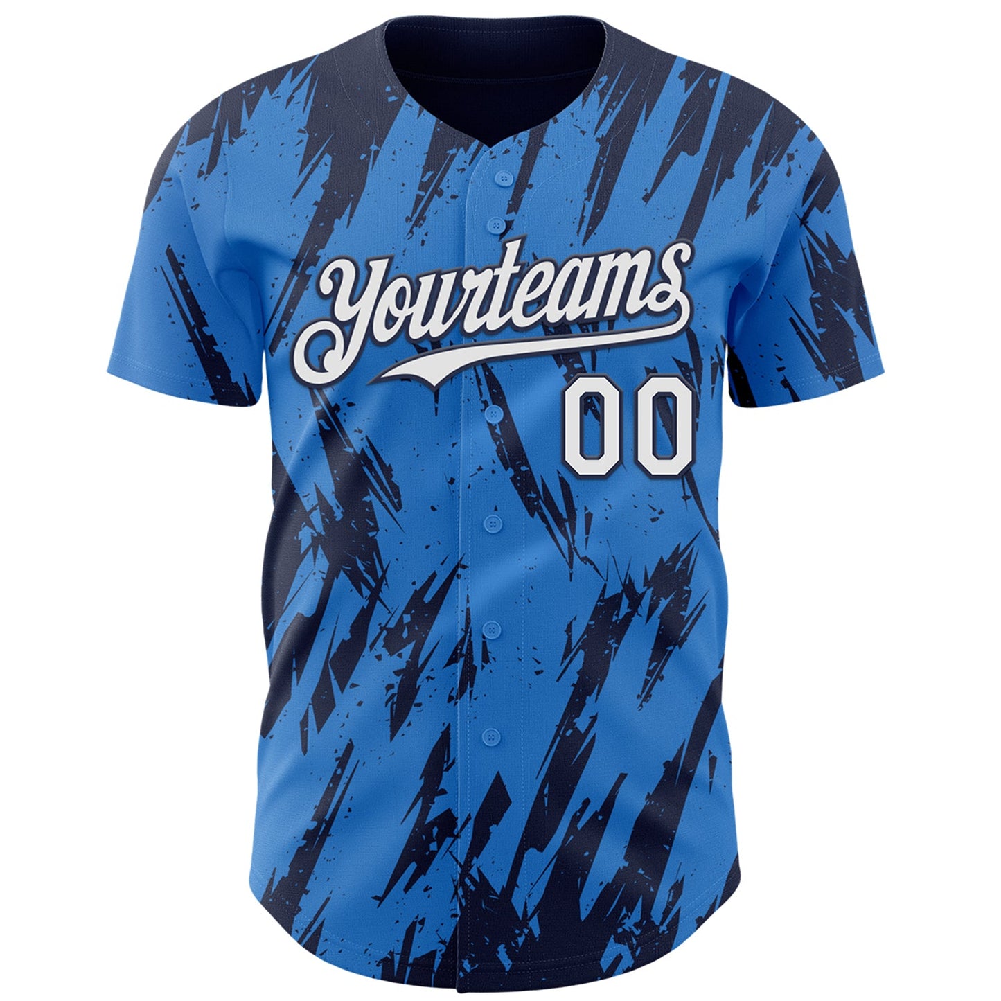 Custom Powder Blue White-Navy Splatter Torn Sharp Brush Stroke Authentic Baseball Jersey