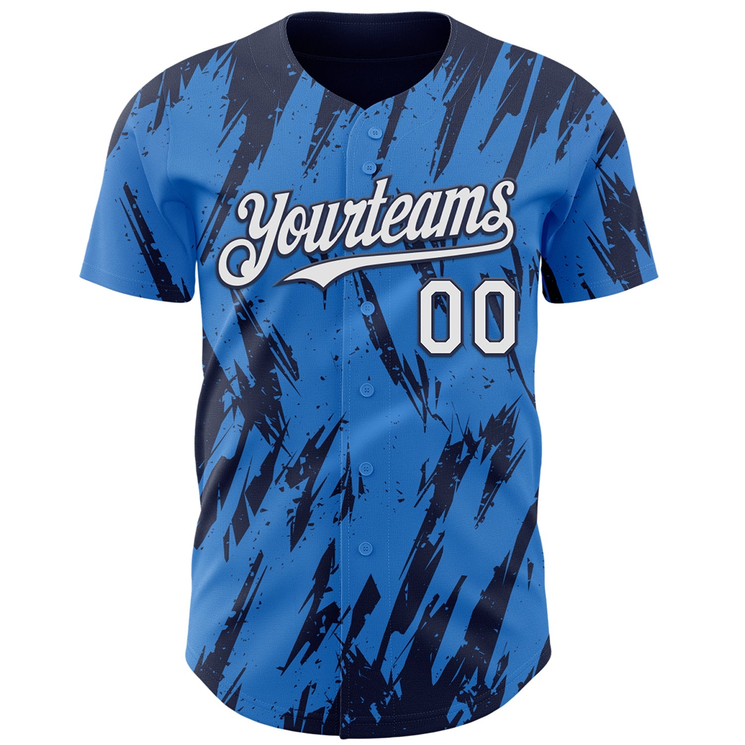 Custom Powder Blue White-Navy Splatter Torn Sharp Brush Stroke Authentic Baseball Jersey
