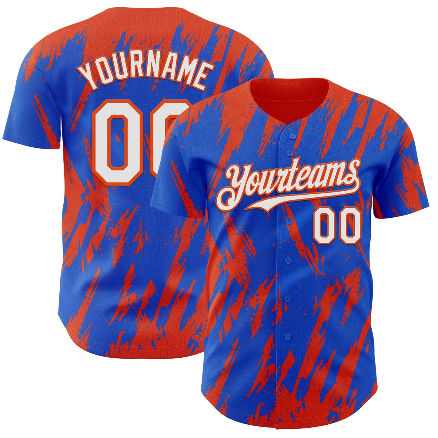 Custom Thunder Blue White-Orange Splatter Torn Sharp Brush Stroke Authentic Baseball Jersey