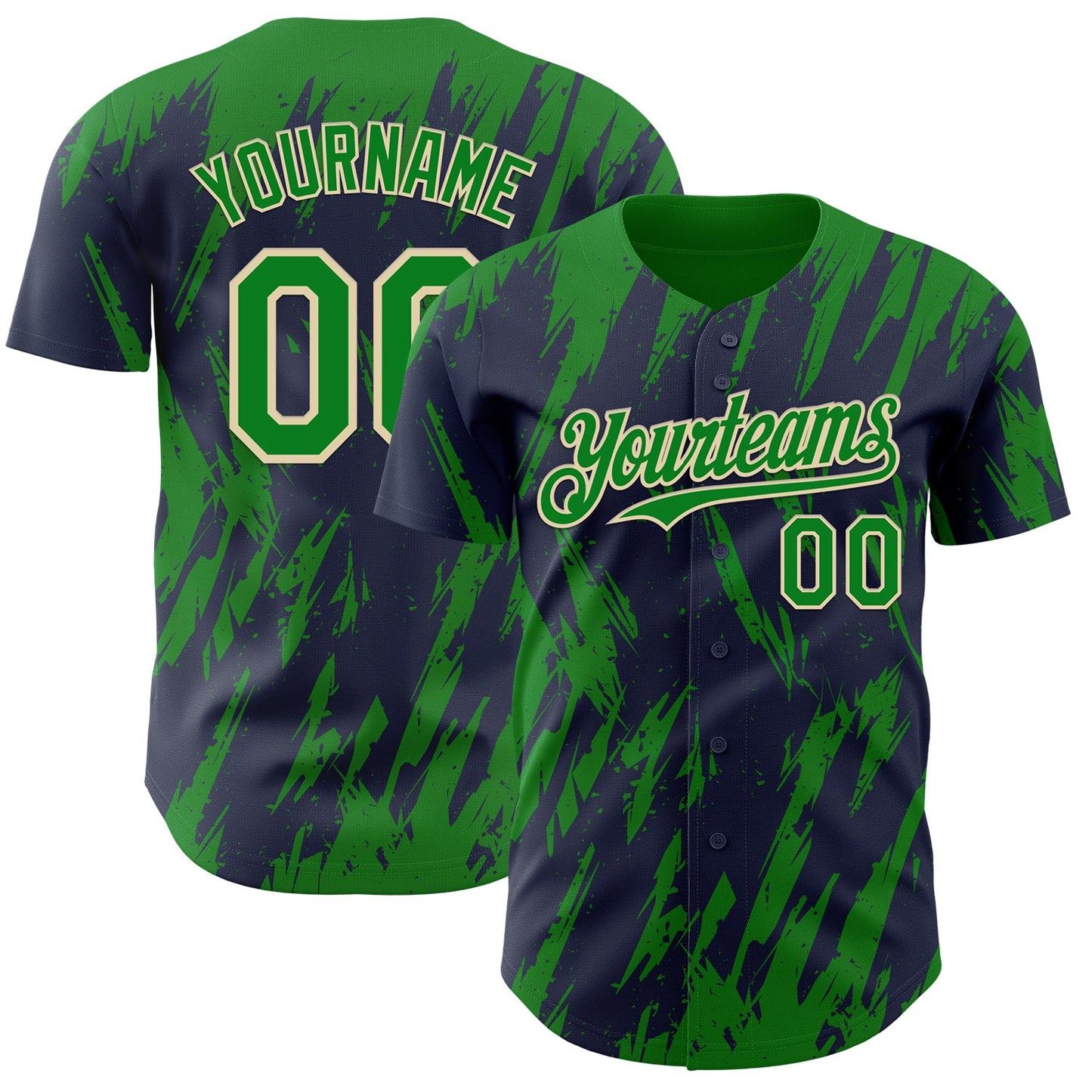 Custom Navy Kelly Green-Cream Splatter Torn Sharp Brush Stroke Authentic Baseball Jersey