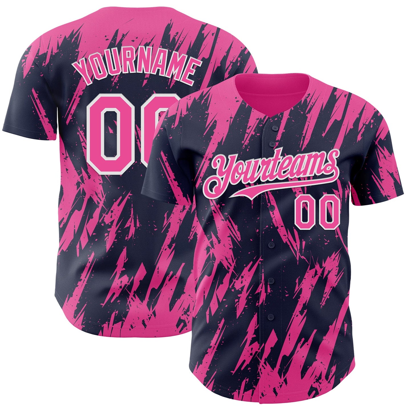 Custom Navy Pink-White Splatter Torn Sharp Brush Stroke Authentic Baseball Jersey