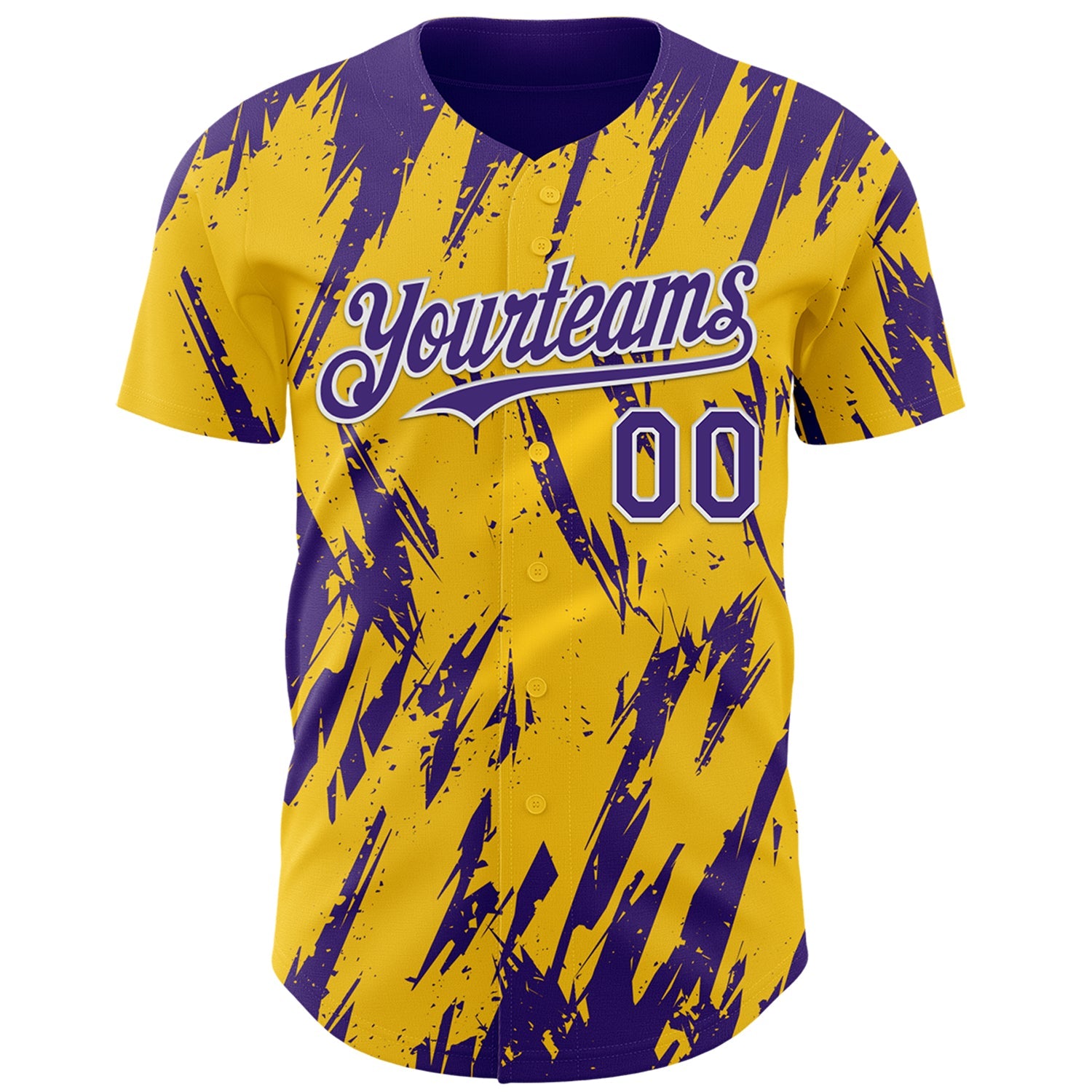 Custom Yellow Purple-White Splatter Torn Sharp Brush Stroke Authentic Baseball Jersey
