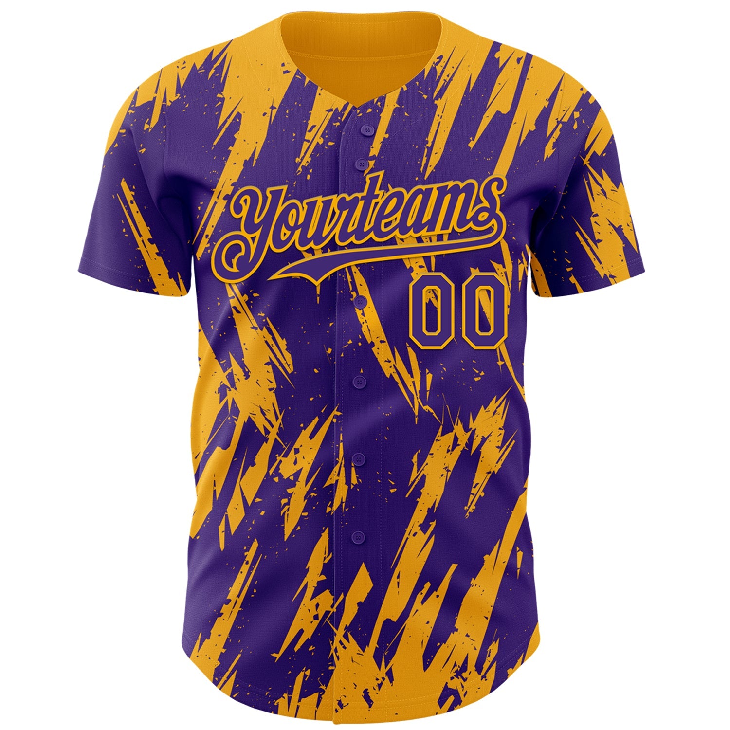Custom Purple Gold Splatter Torn Sharp Brush Stroke Authentic Baseball Jersey