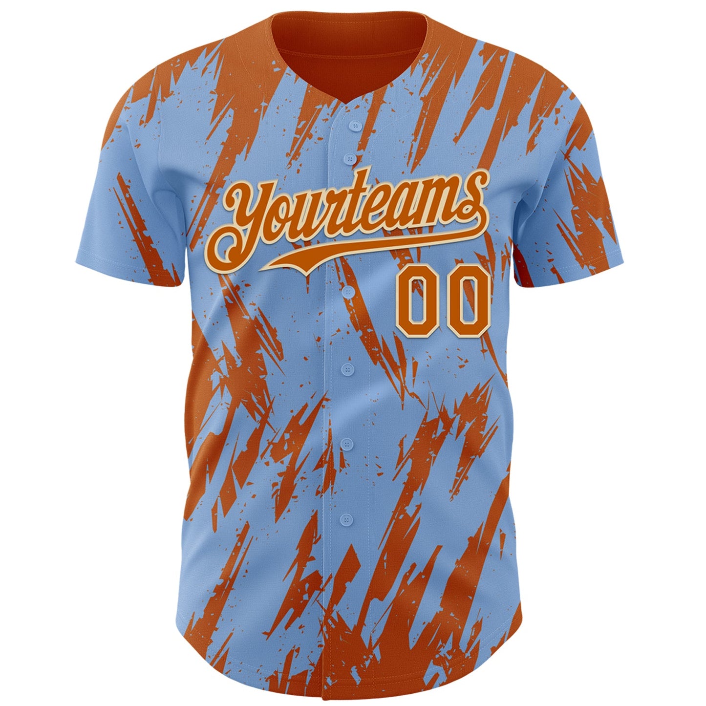 Custom Light Blue Bay Orange-Cream Splatter Torn Sharp Brush Stroke Authentic Baseball Jersey