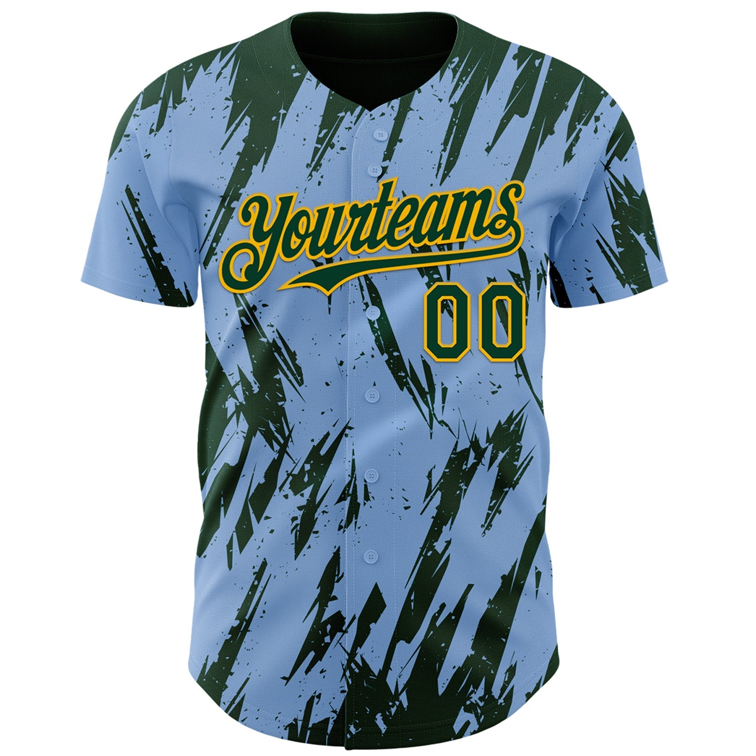 Custom Light Blue Green-Gold Splatter Torn Sharp Brush Stroke Authentic Baseball Jersey