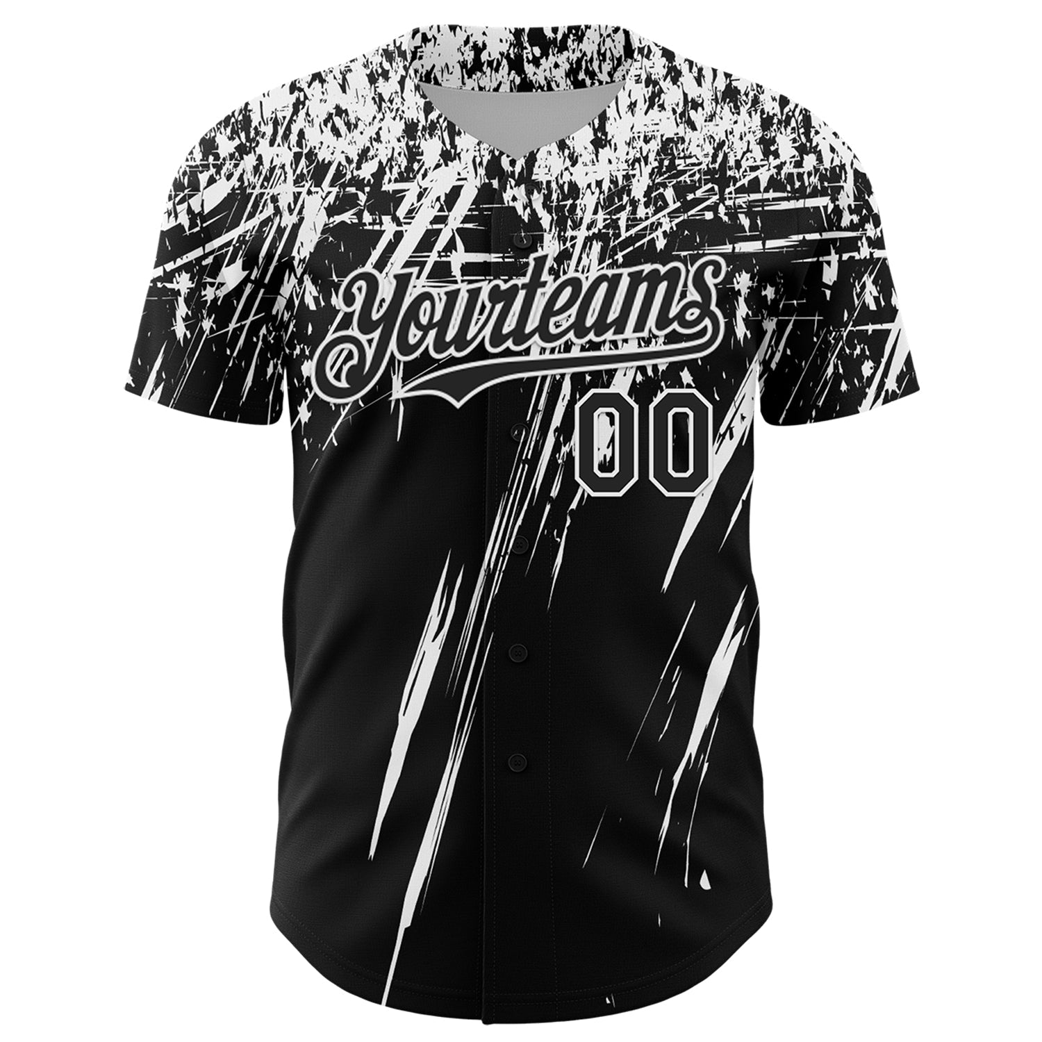 Custom Black White Distressed Scratch Brush Stroke Authentic Baseball Jersey